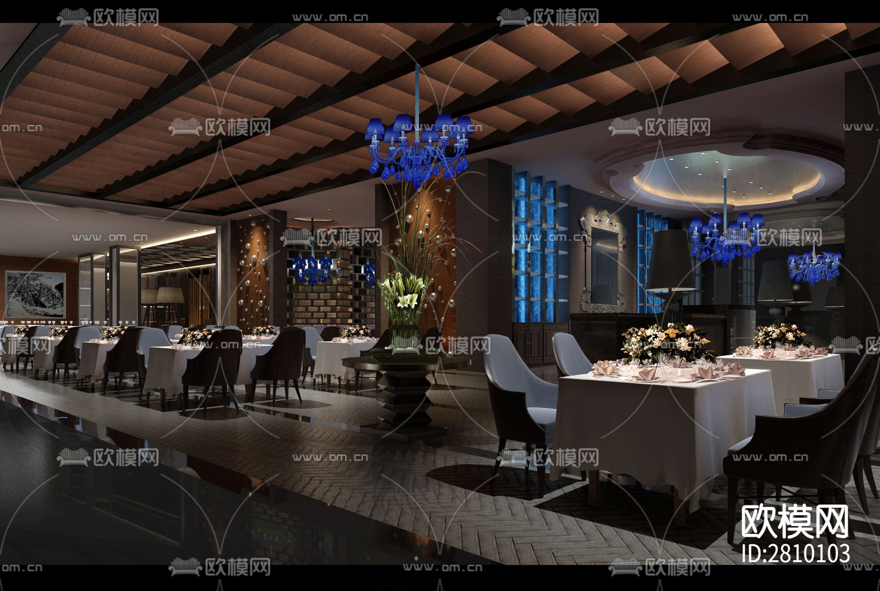 国际大饭店一层中西餐厅&日式餐厅cad施工图下载（渲染图2）