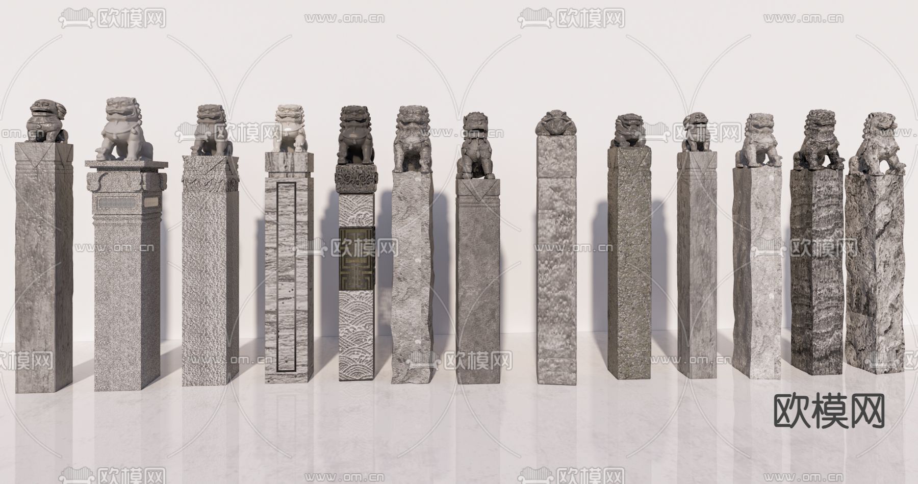 新中式石柱 拴马柱su模型