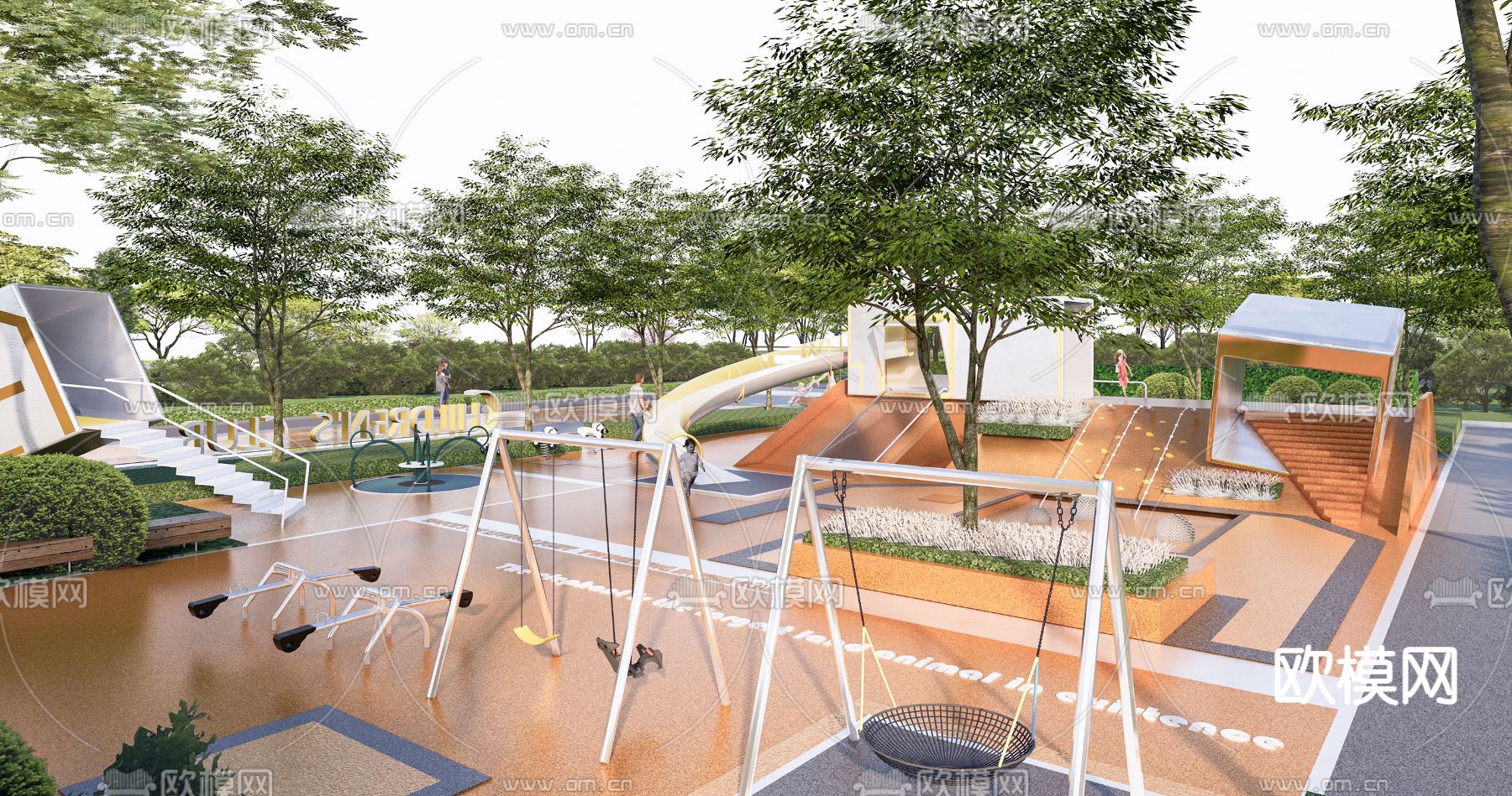 公园儿童游乐区su模型下载（渲染图1）