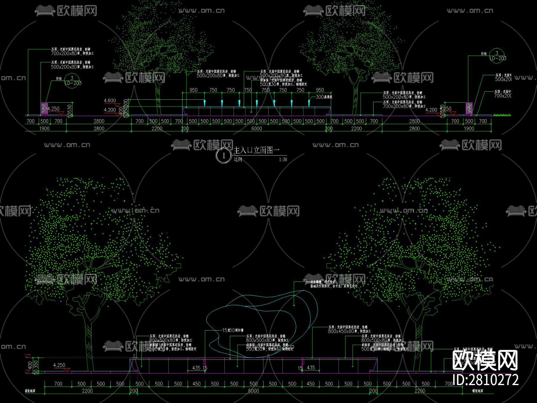 现代小区入口水景及雕塑详图cad大样图下载（渲染图1）