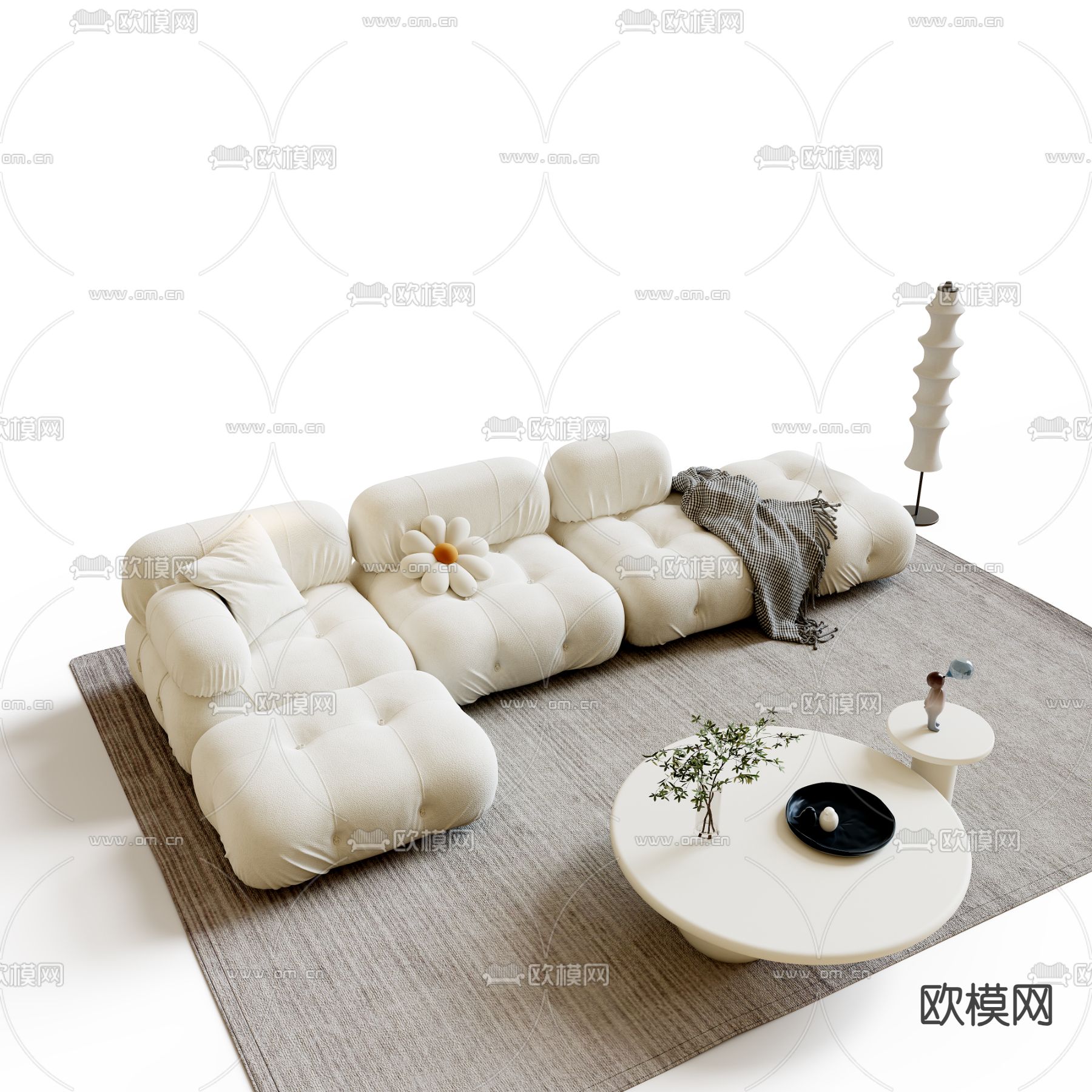 奶油风沙发 拐角沙发3d模型下载