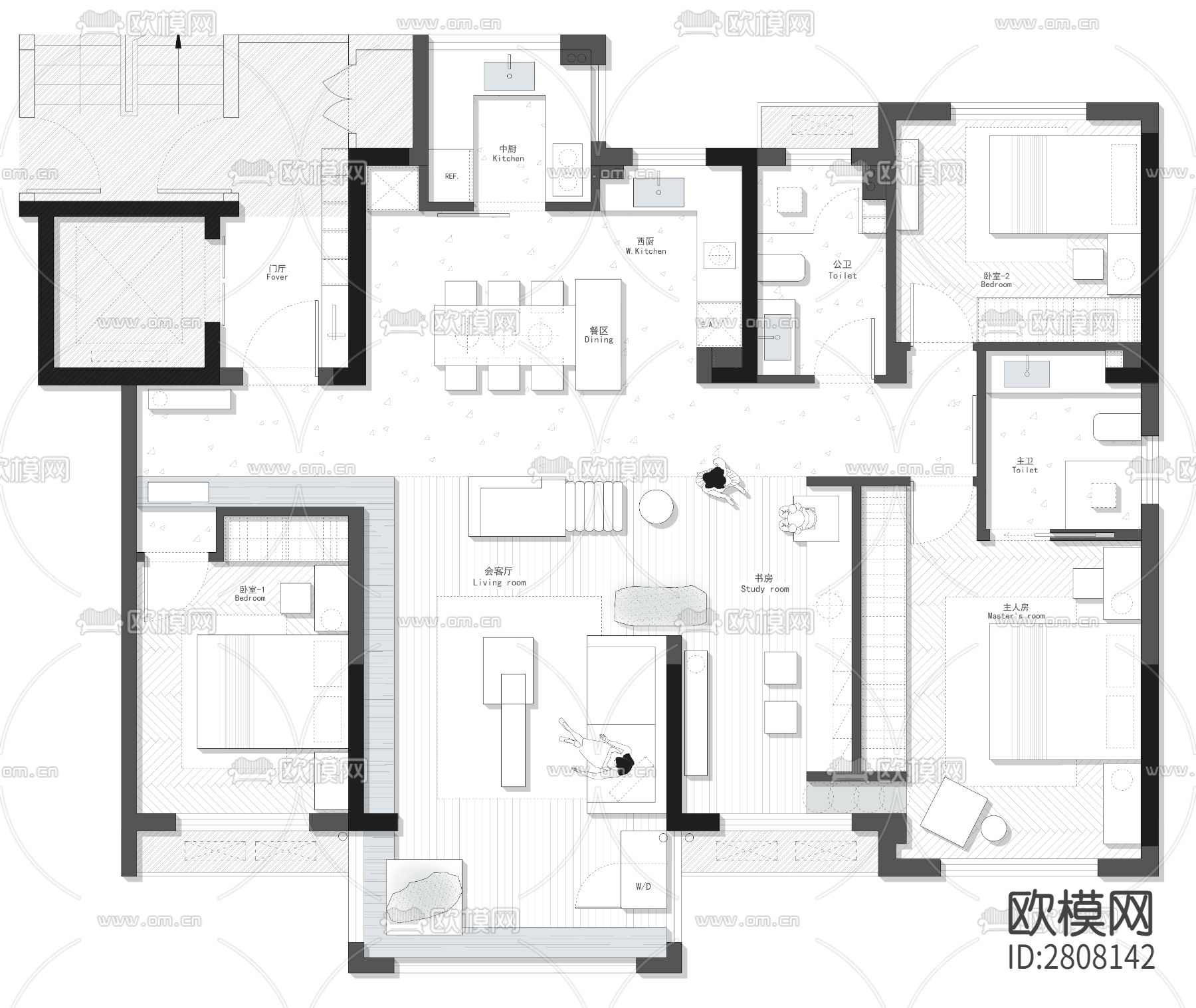 大平层  设计方案cad施工图下载