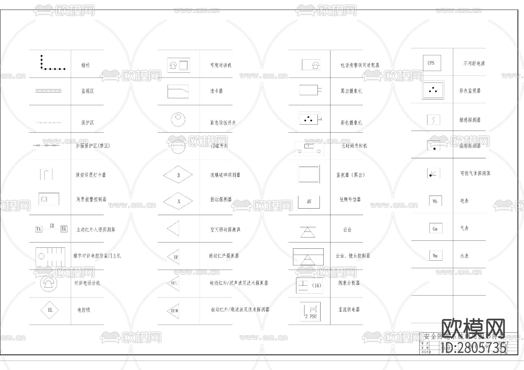 安防系统通用图形符号cad图库下载（渲染图5）