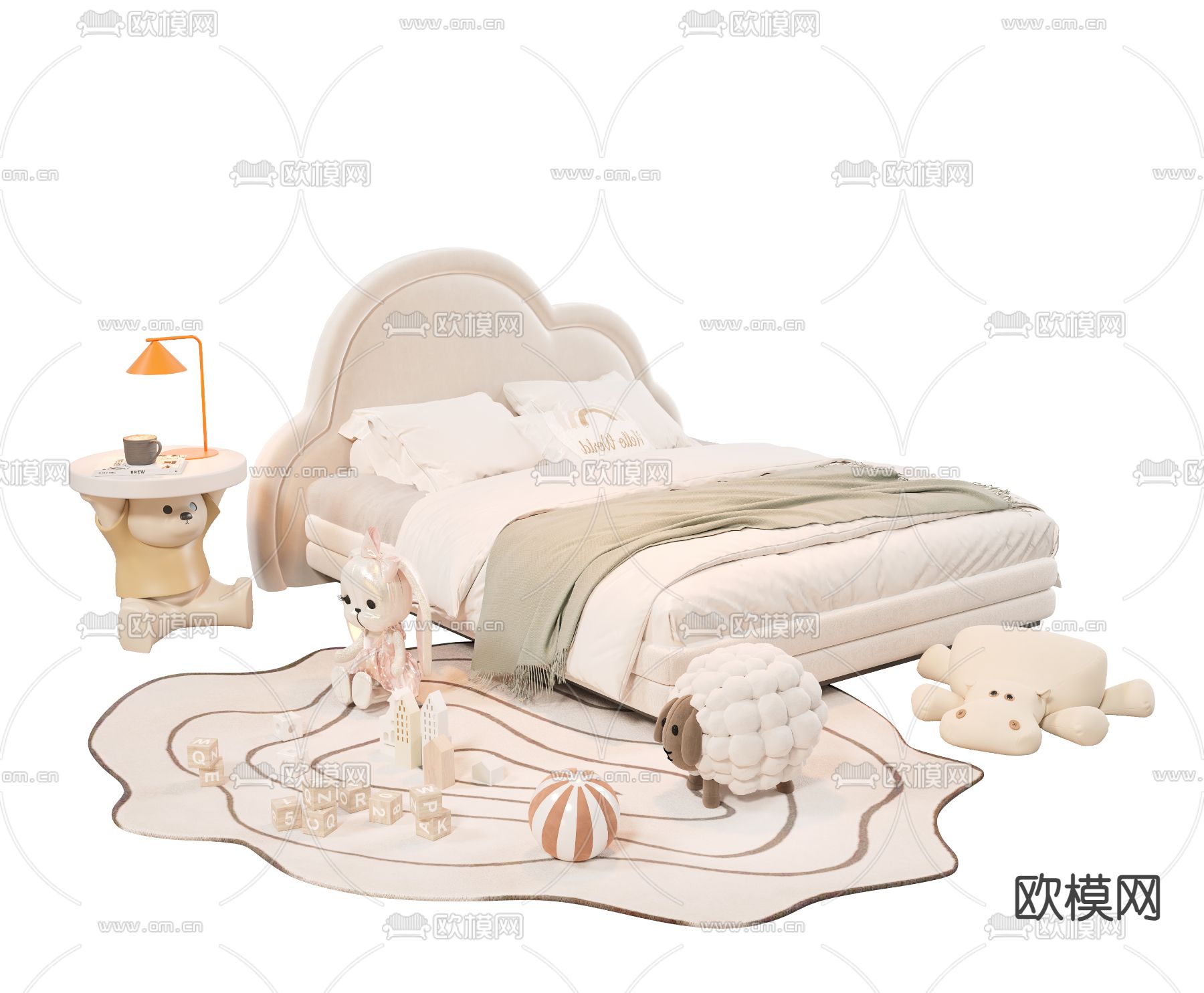 奶油风儿童床3d模型下载