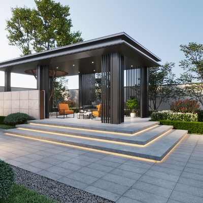  新中式庭院景观su模型 