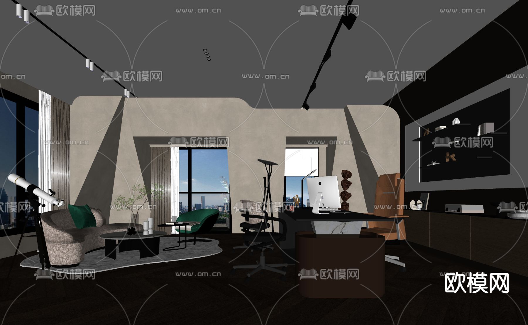 现代书房su模型下载（渲染图2）
