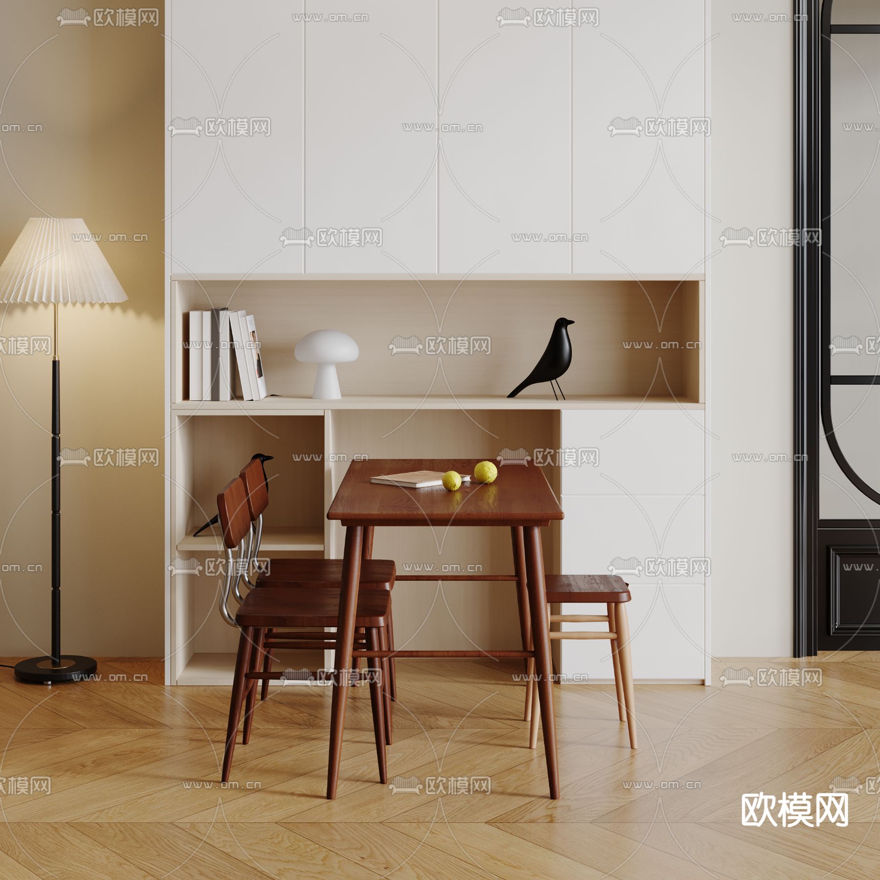 北欧餐桌椅su模型下载（渲染图1）