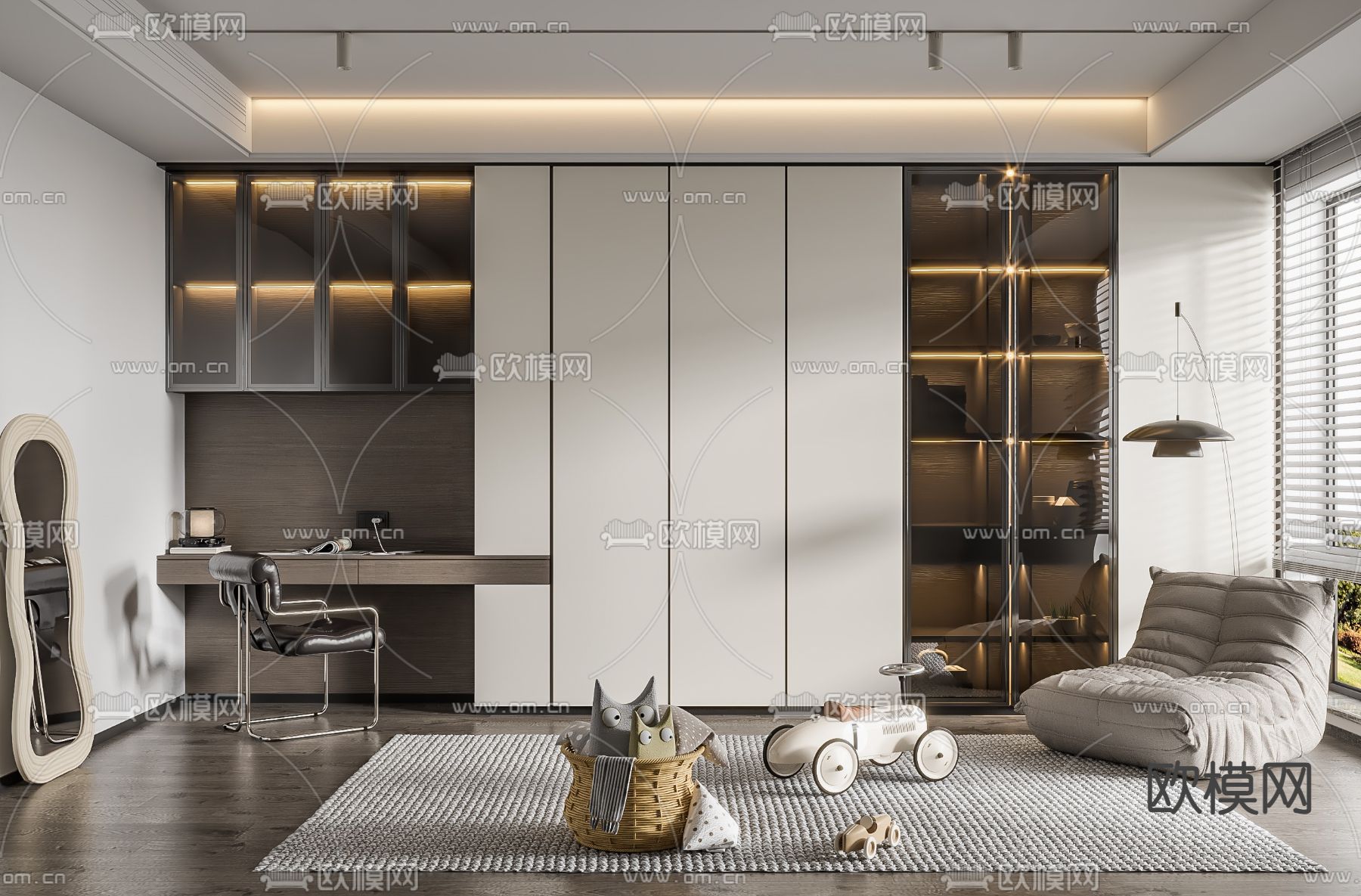 现代书房 学习房3d模型下载