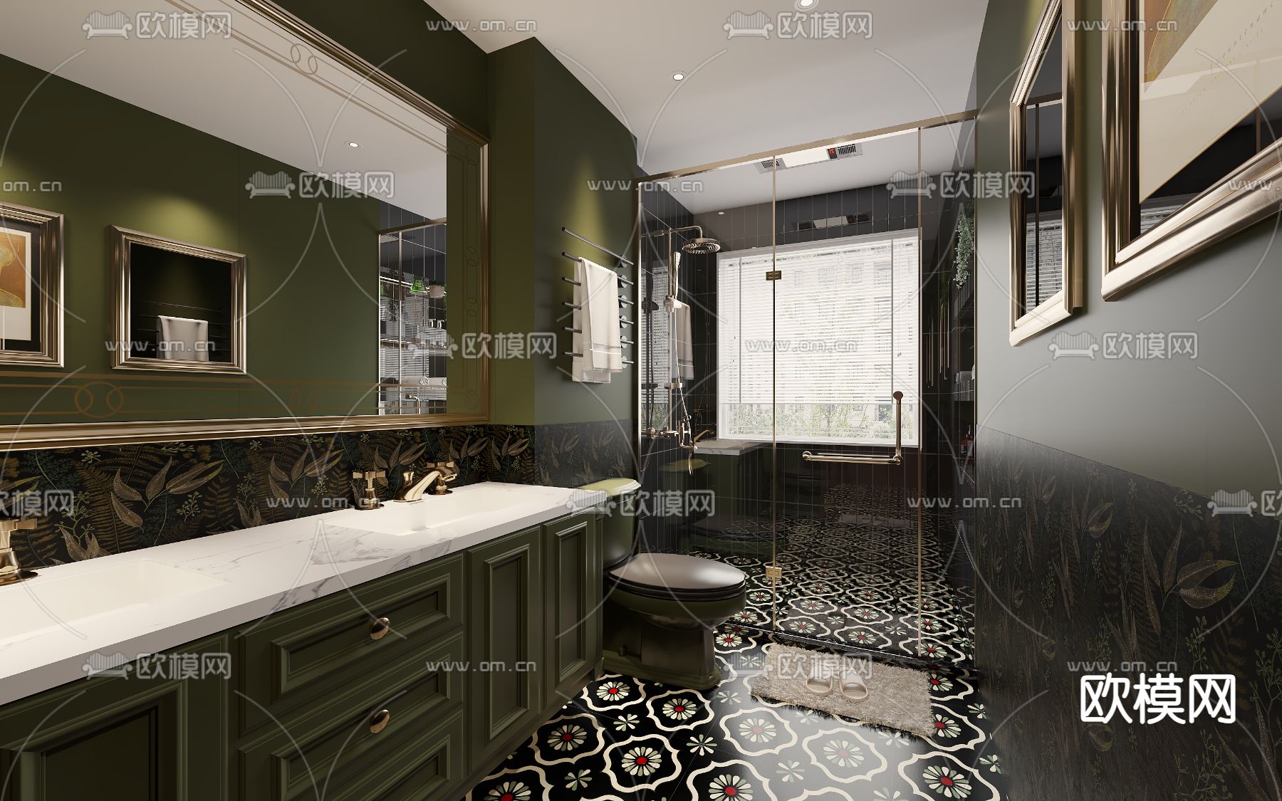 美式卫生间 浴室su模型