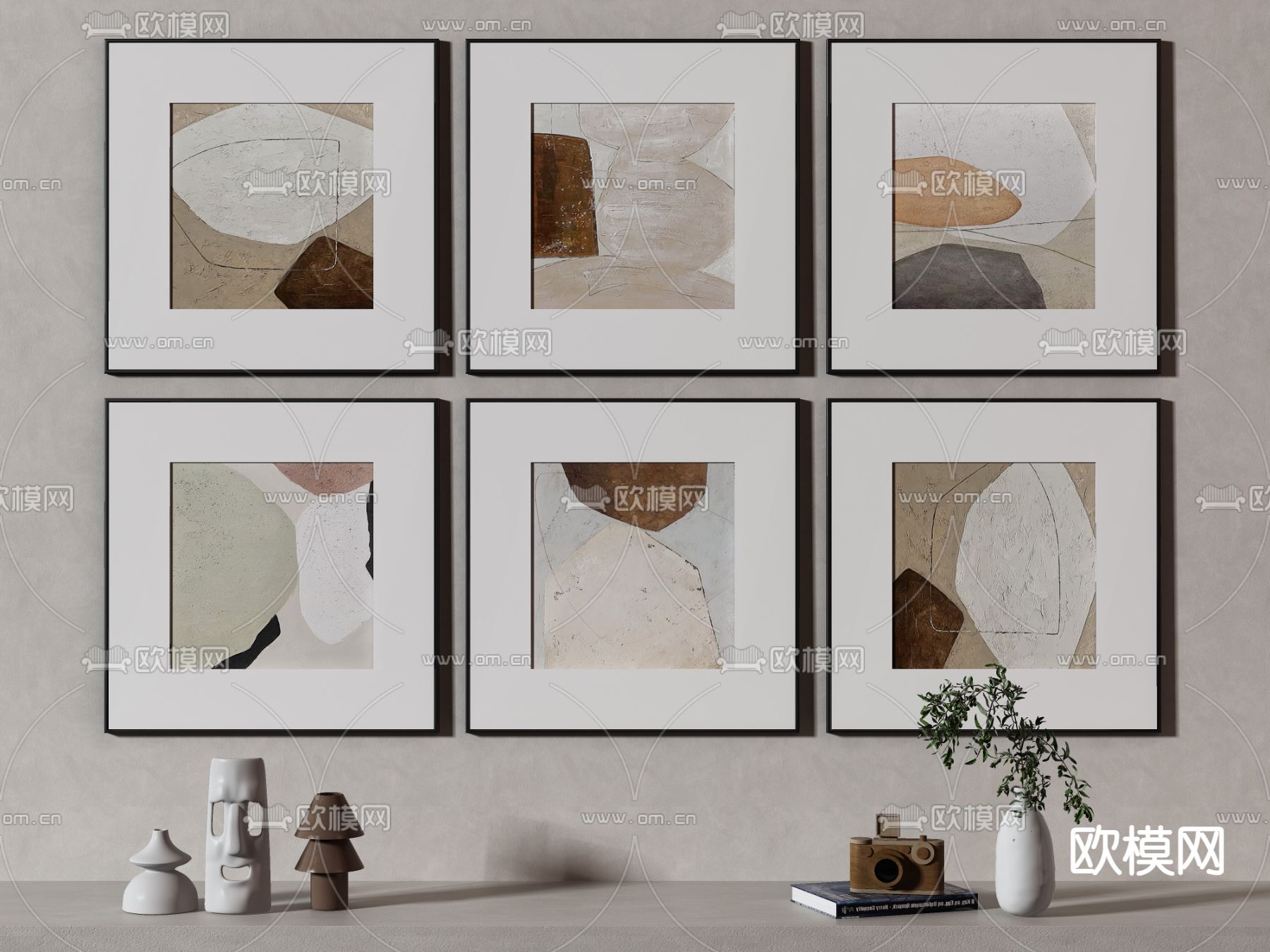 侘寂装饰画 挂画 组合画3d模型下载