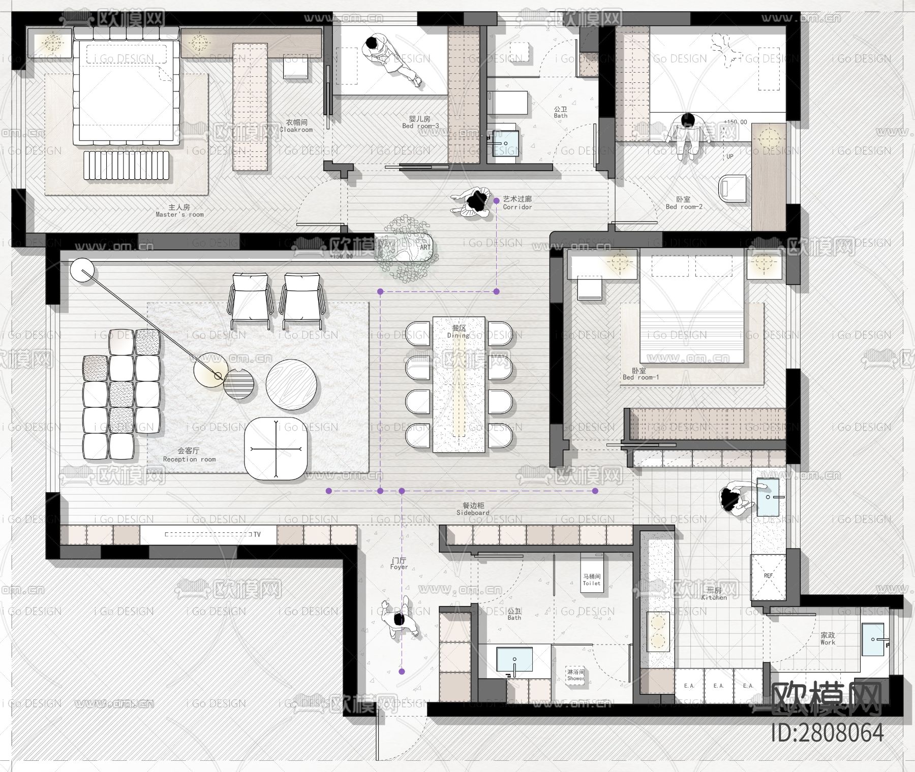 大平层CAD平面图-免费3dmax模型库-欧模网