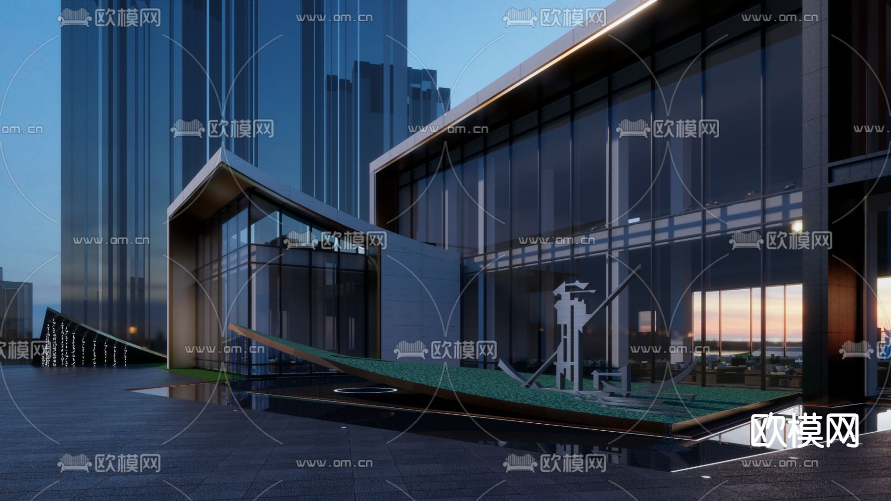 现代景观示范区su模型下载（渲染图3）