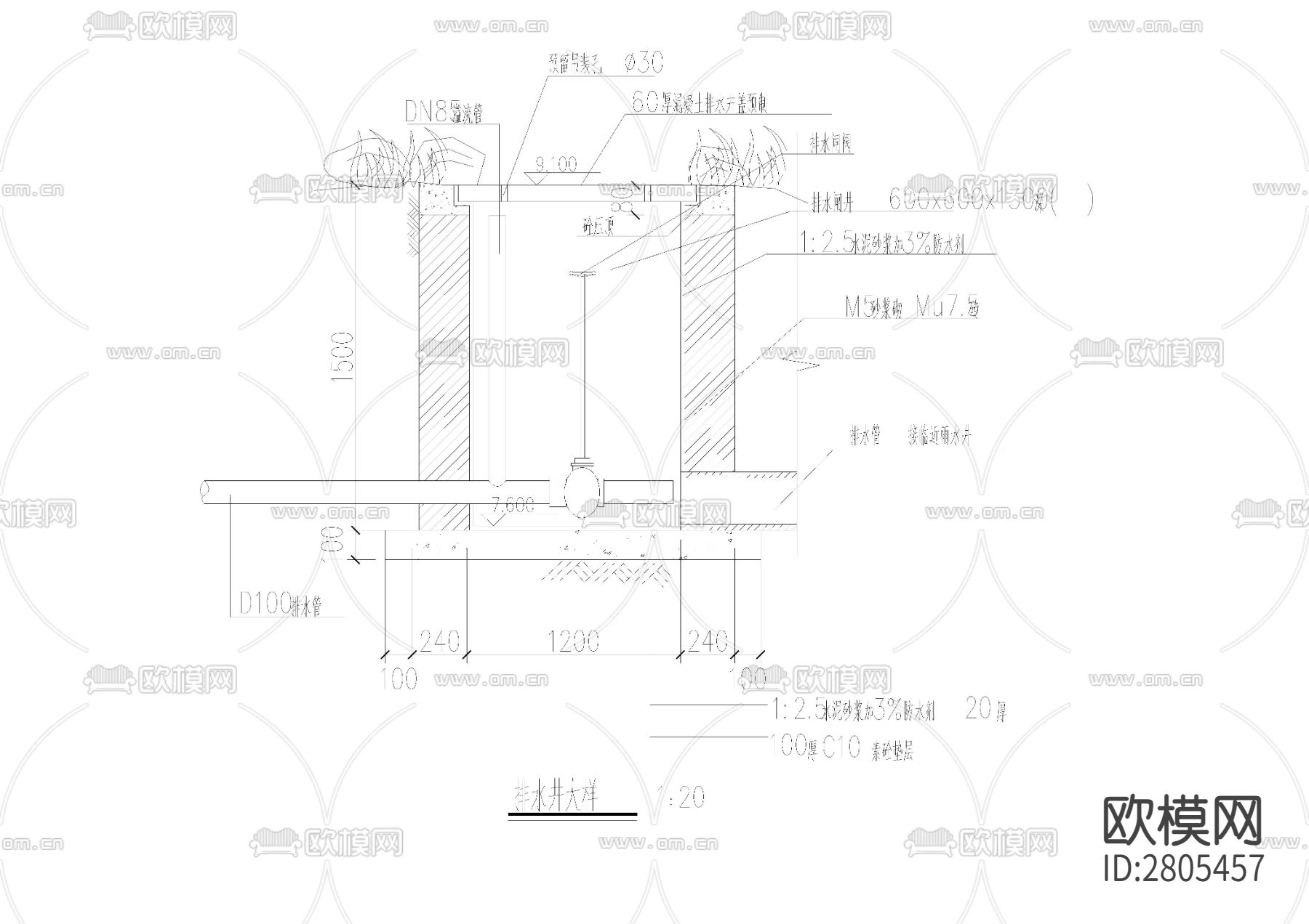 广场喷泉cad大样图下载（渲染图3）