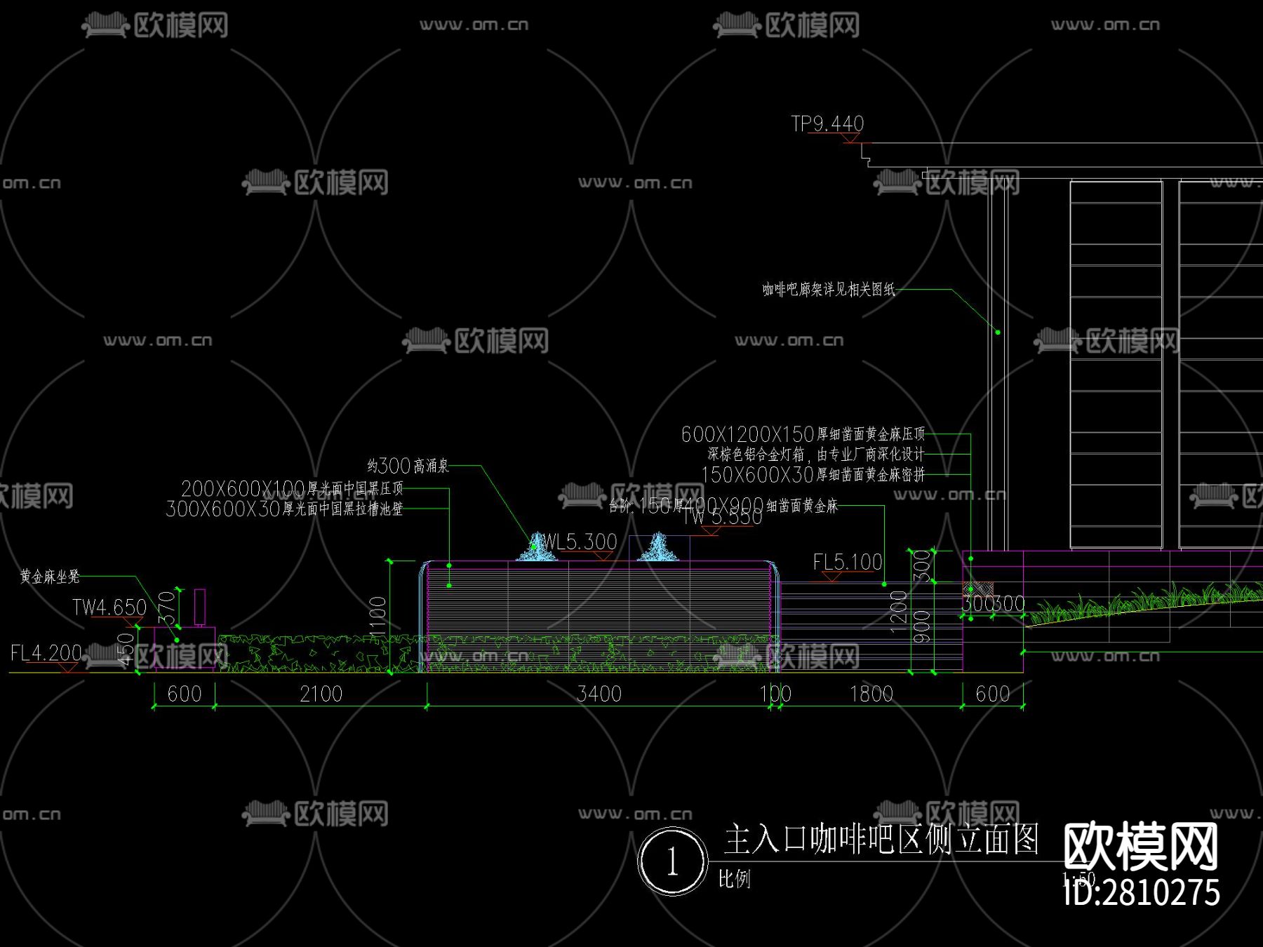新中式廊架及水景做法详图cad大样图下载（渲染图4）