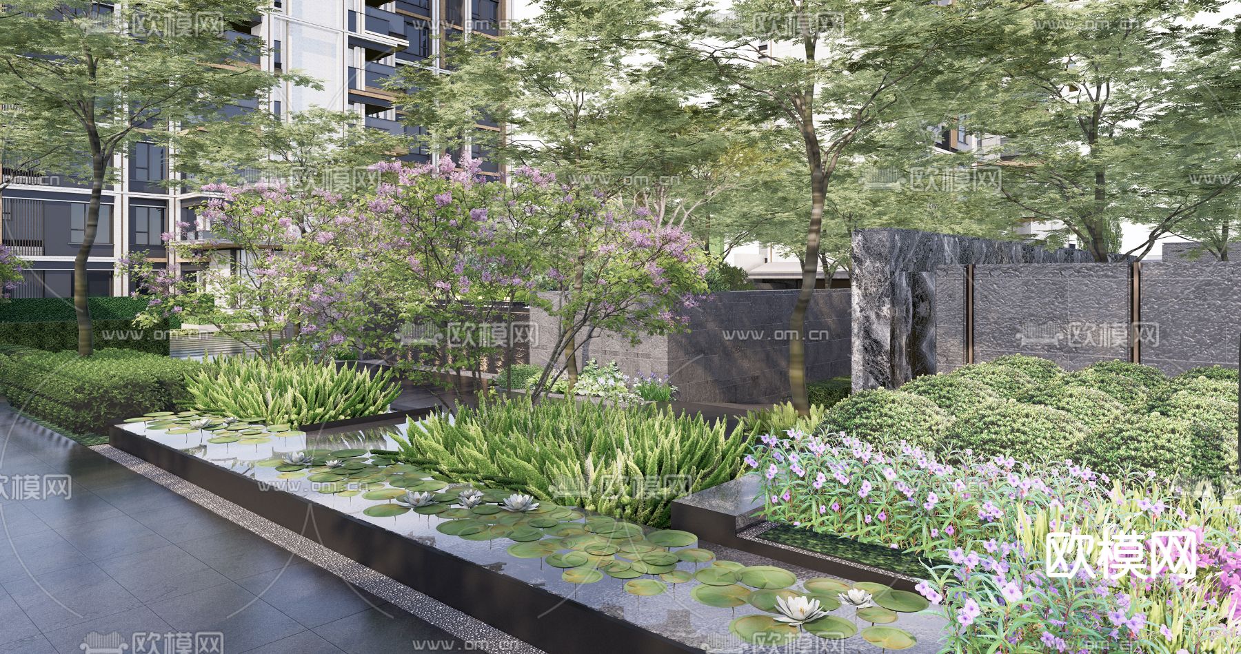 现代住宅小区 宅间景观su模型下载（渲染图2）