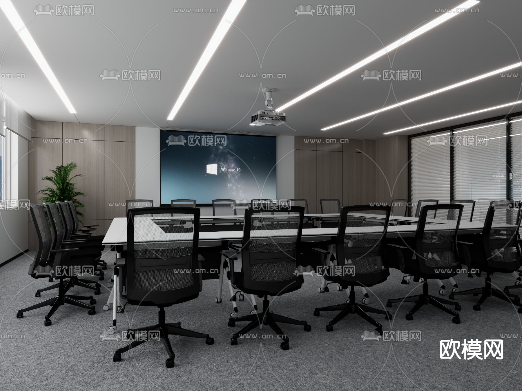 现代会议室 茶水间免费3d模型下载（渲染图1）