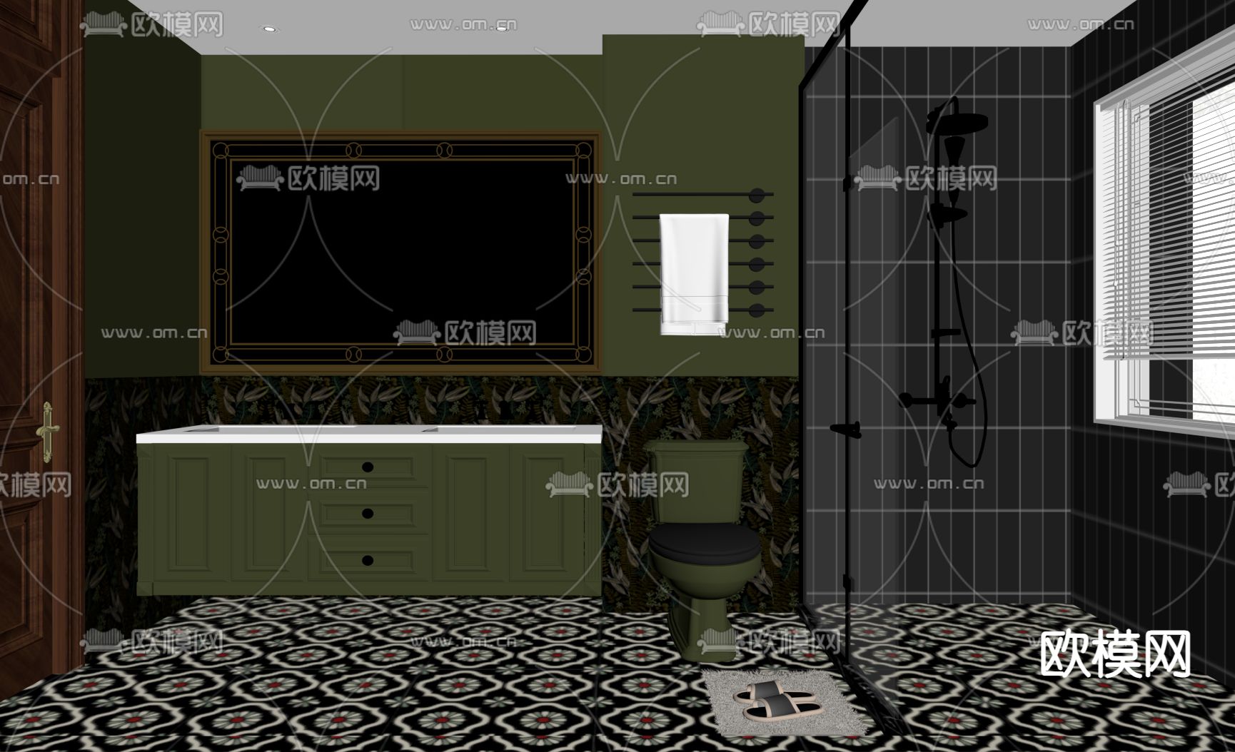 美式卫生间 浴室su模型
