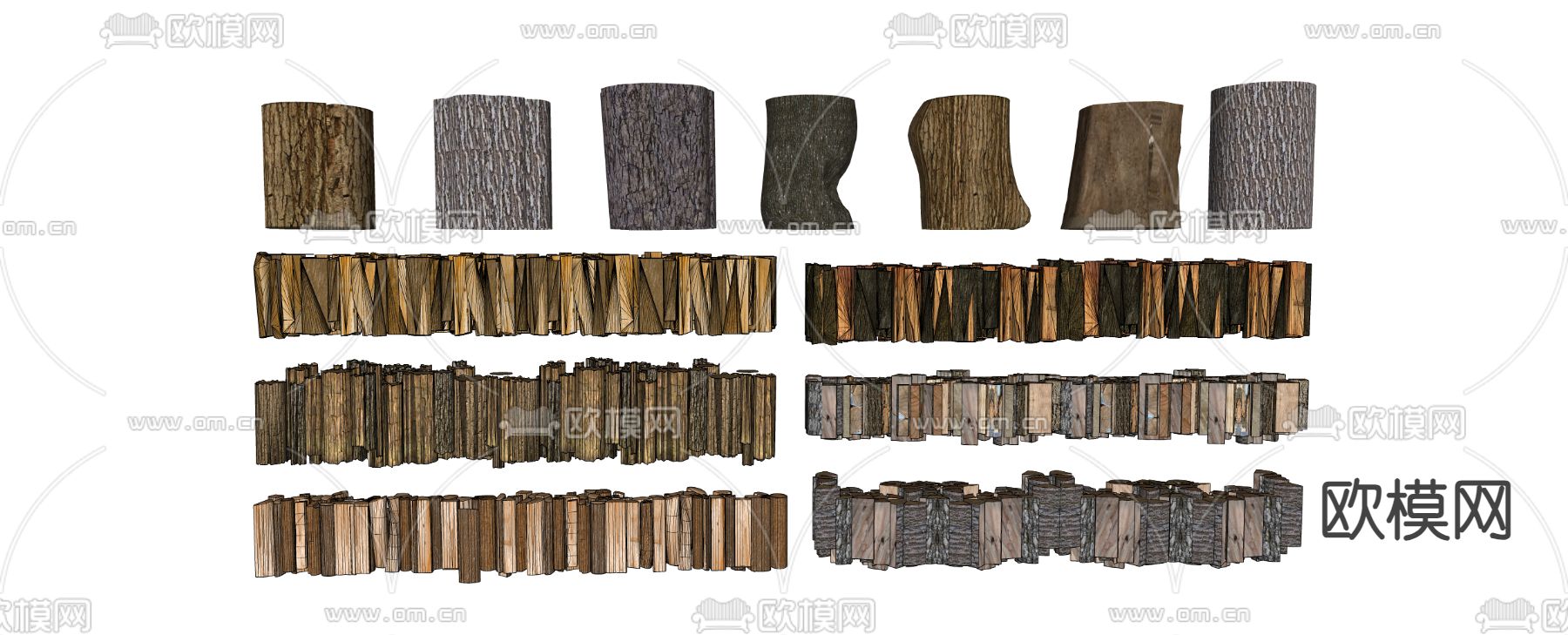 新中式木头 木材 木桩su模型下载（渲染图2）