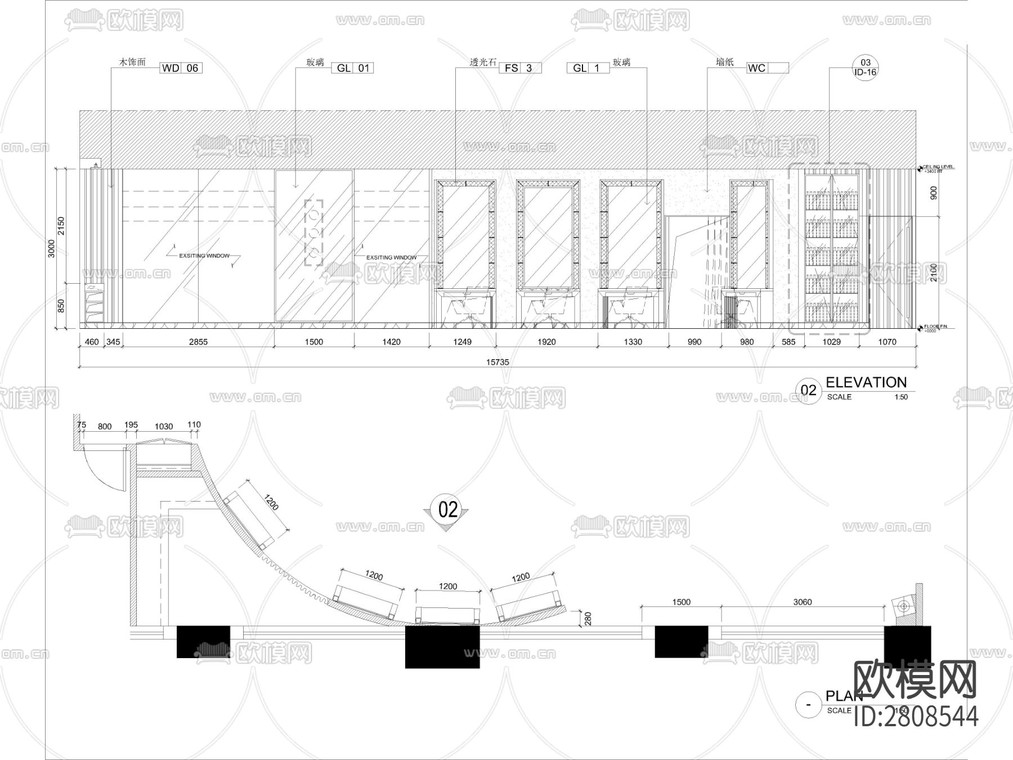 美容院美发SPA会所理发店美发店cad施工图-免费3dmax模型库-欧模网