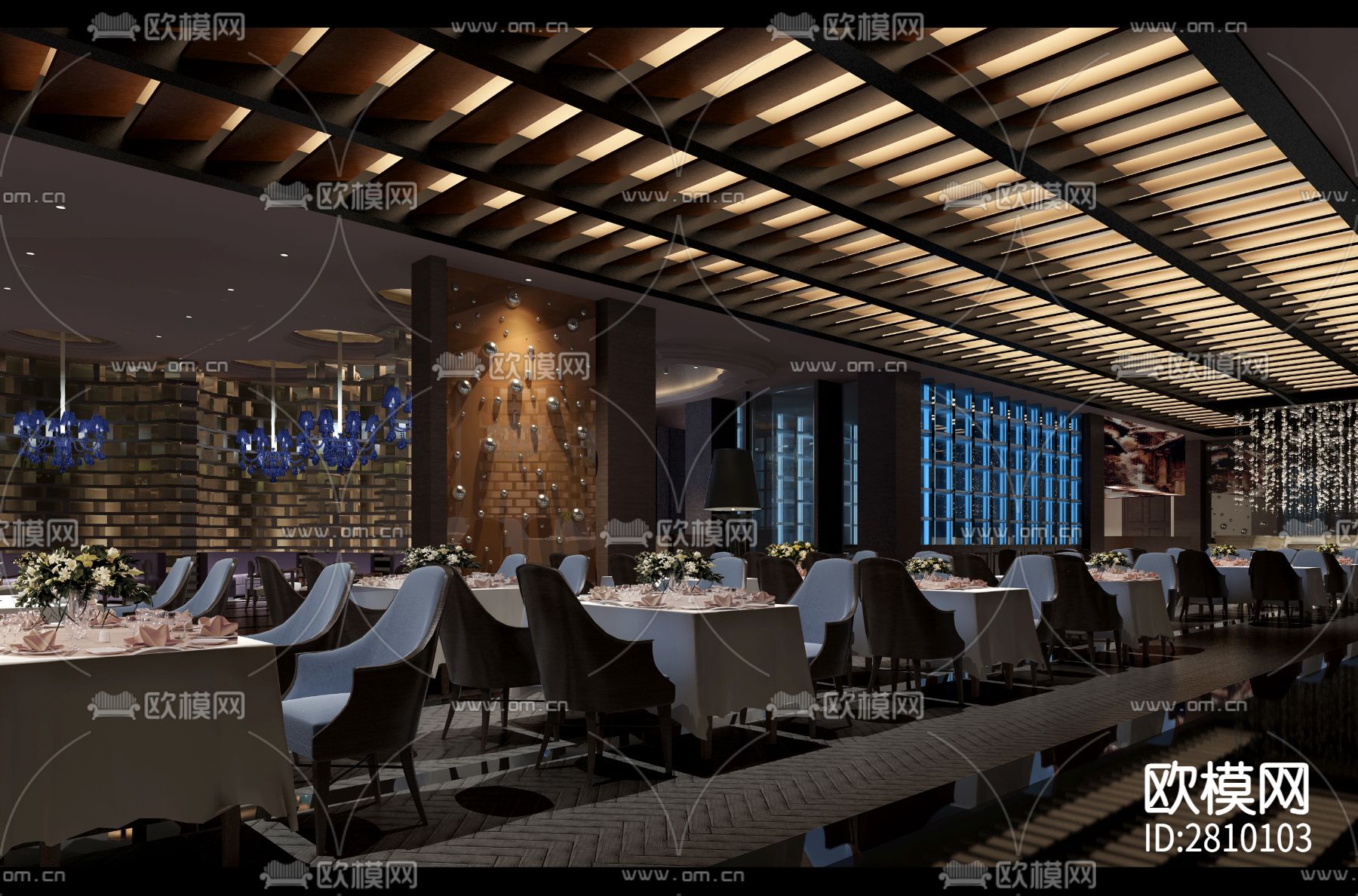 国际大饭店一层中西餐厅&日式餐厅cad施工图下载（渲染图5）