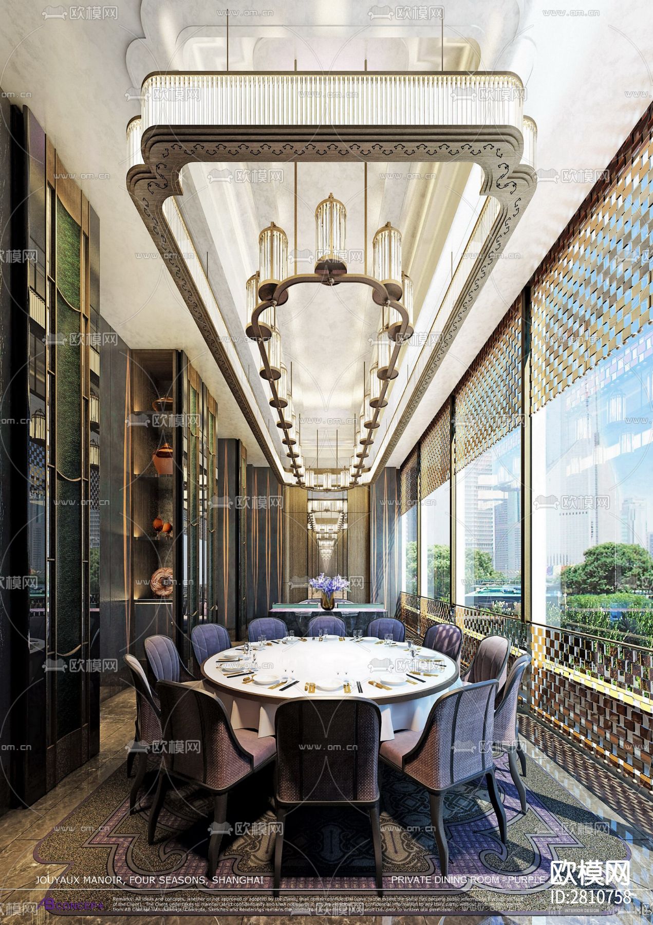 四季酒店二层中餐厅CAD施工图下载（渲染图5）