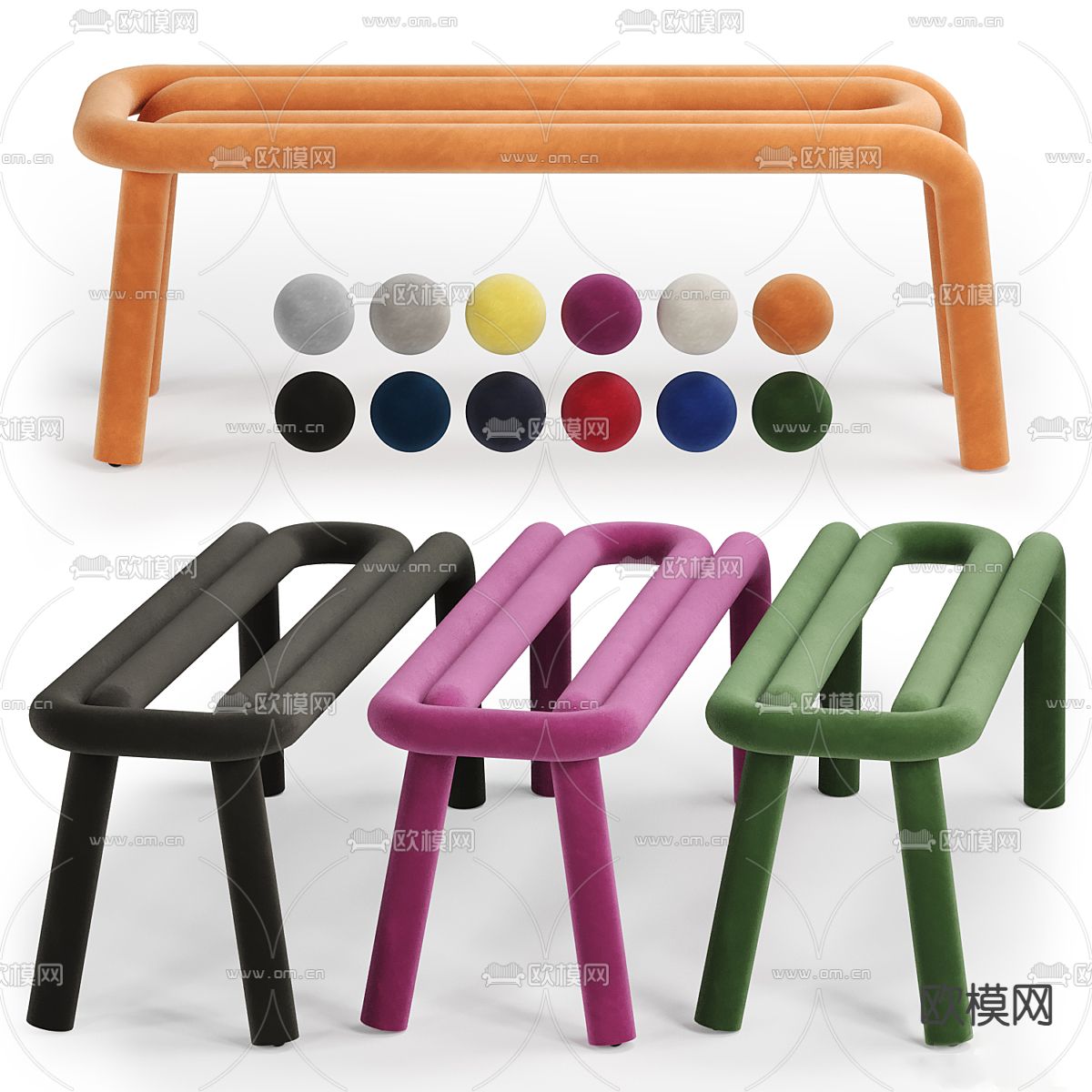 Mustache 北欧凳子 长凳3d模型下载（渲染图1）