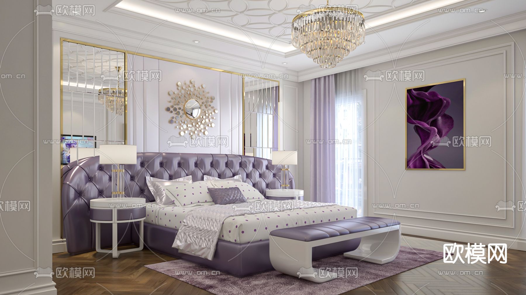 欧式卧室 主卧3d模型下载（渲染图2）
