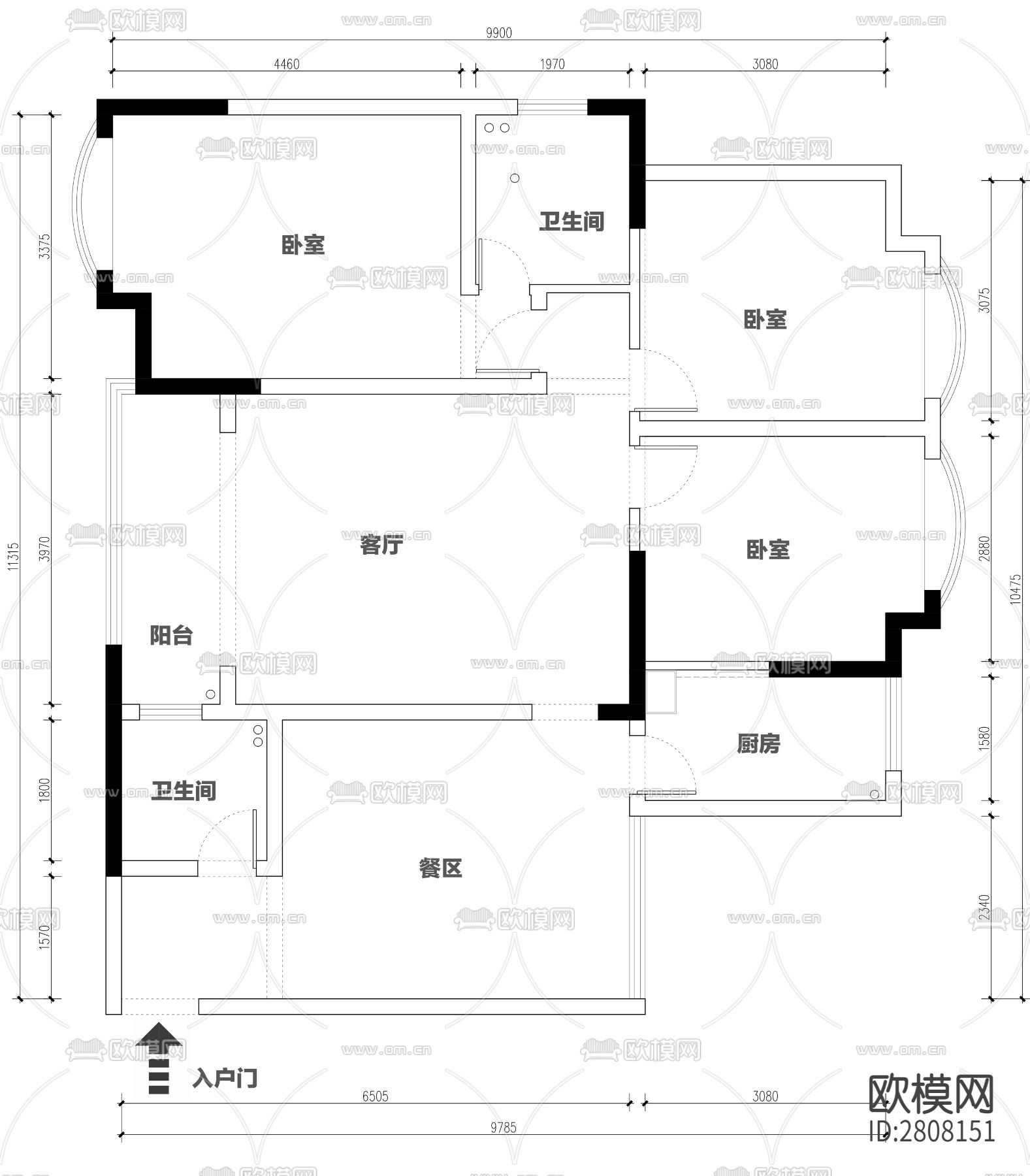 大平层  设计方案cad施工图下载（渲染图2）