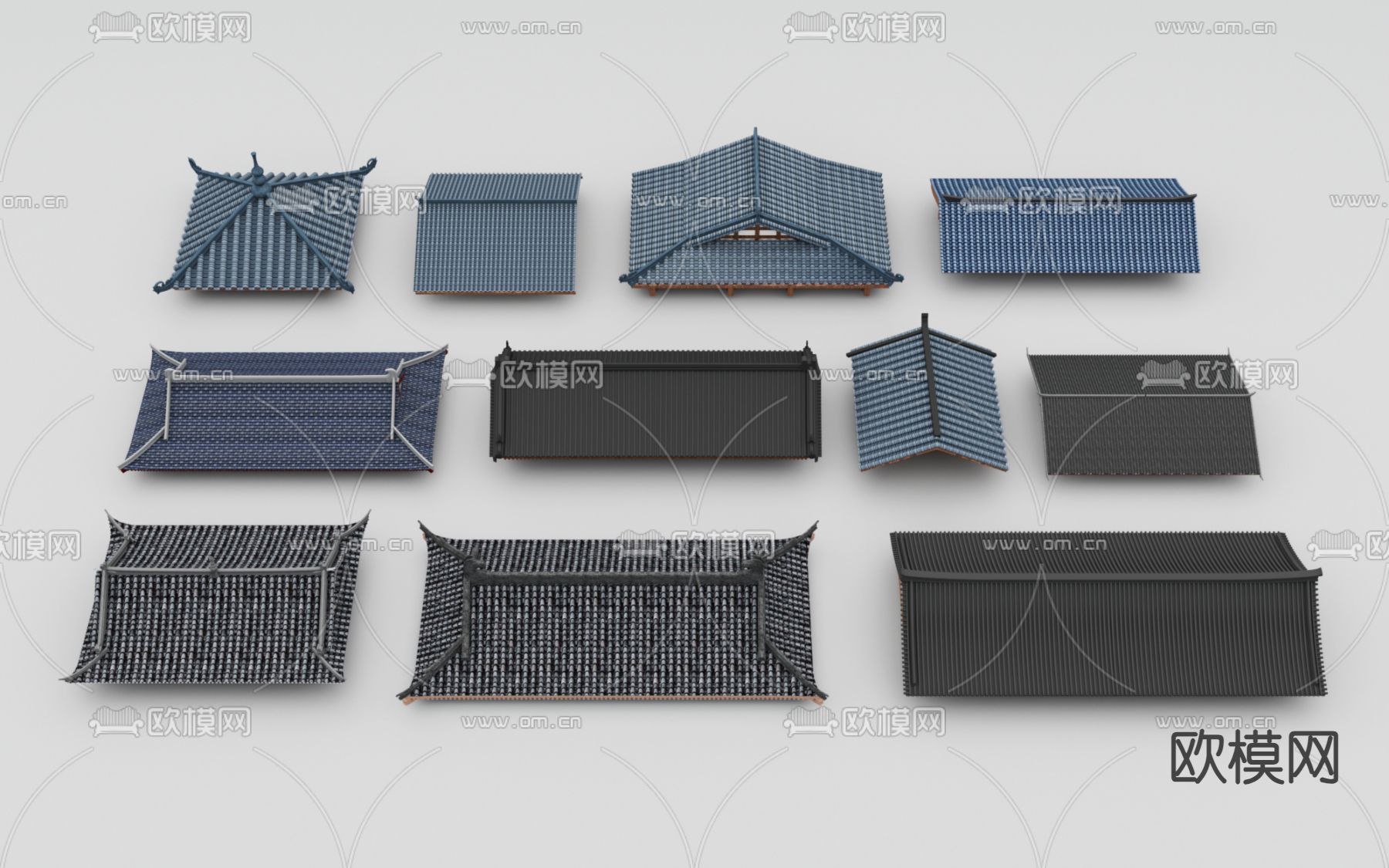 中式屋檐 屋顶 房檐 瓦片3d模型下载