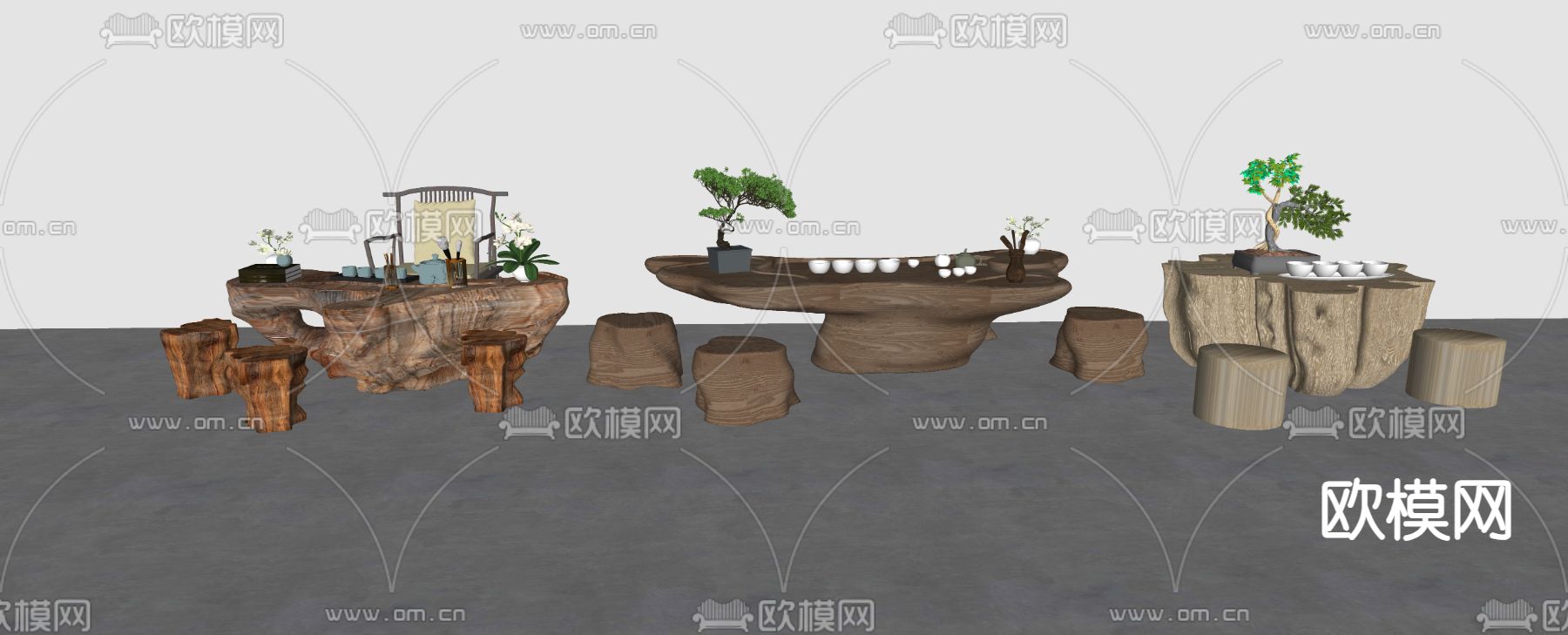 中式根雕茶海 茶台su模型下载（渲染图2）