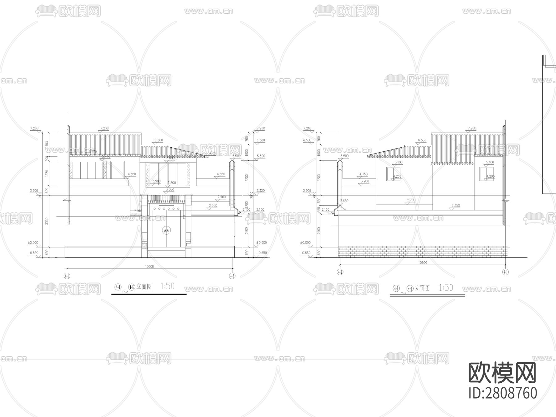 古建筑农村自建房中式别墅建筑设计图cad施工图下载（渲染图2）