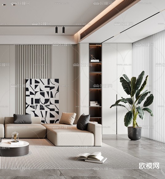 现代客厅3d模型下载(渲染图2)