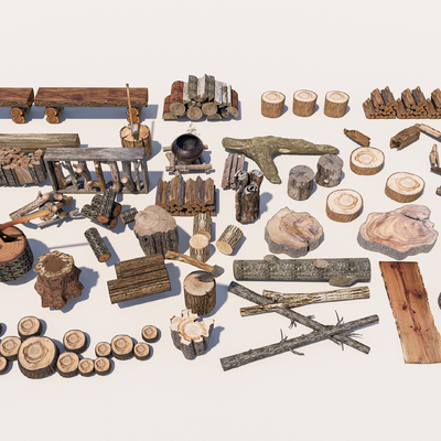  新中式木头 木材 木桩su模型 