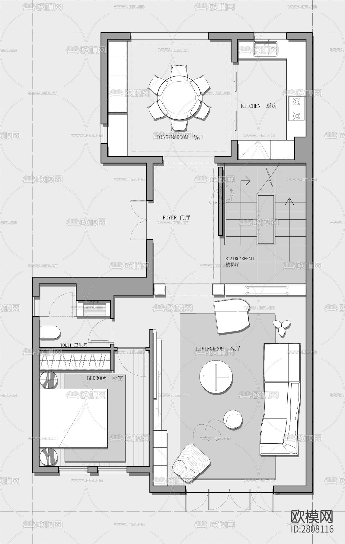 四层别墅CAD施工图下载（渲染图3）