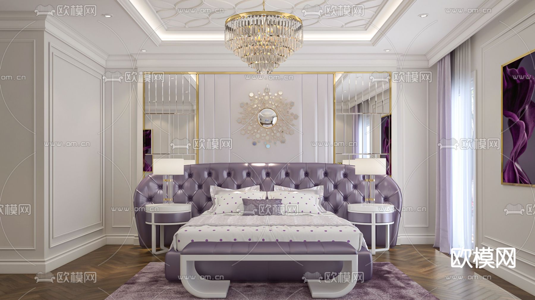欧式卧室 主卧3d模型下载（渲染图1）
