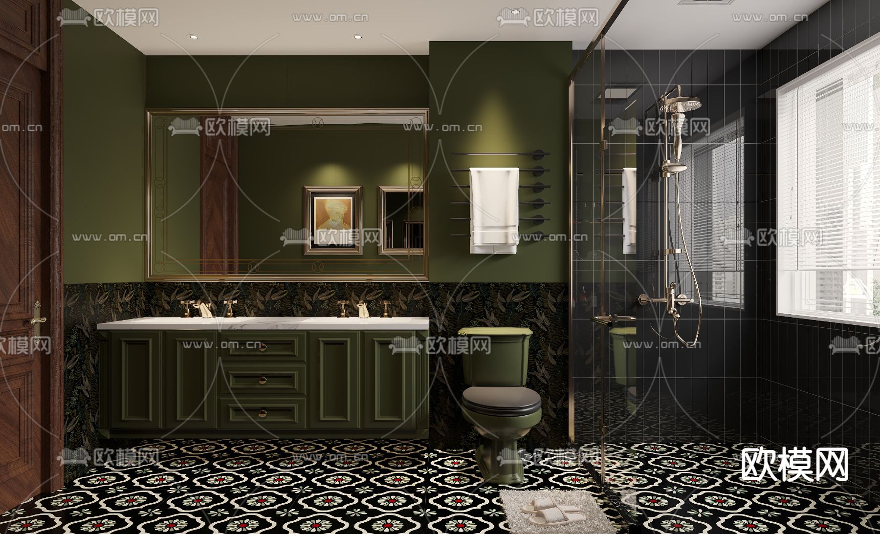 美式卫生间 浴室su模型