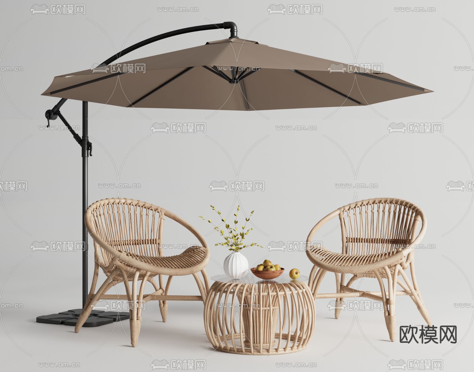 户外桌椅 藤编桌椅3d模型下载