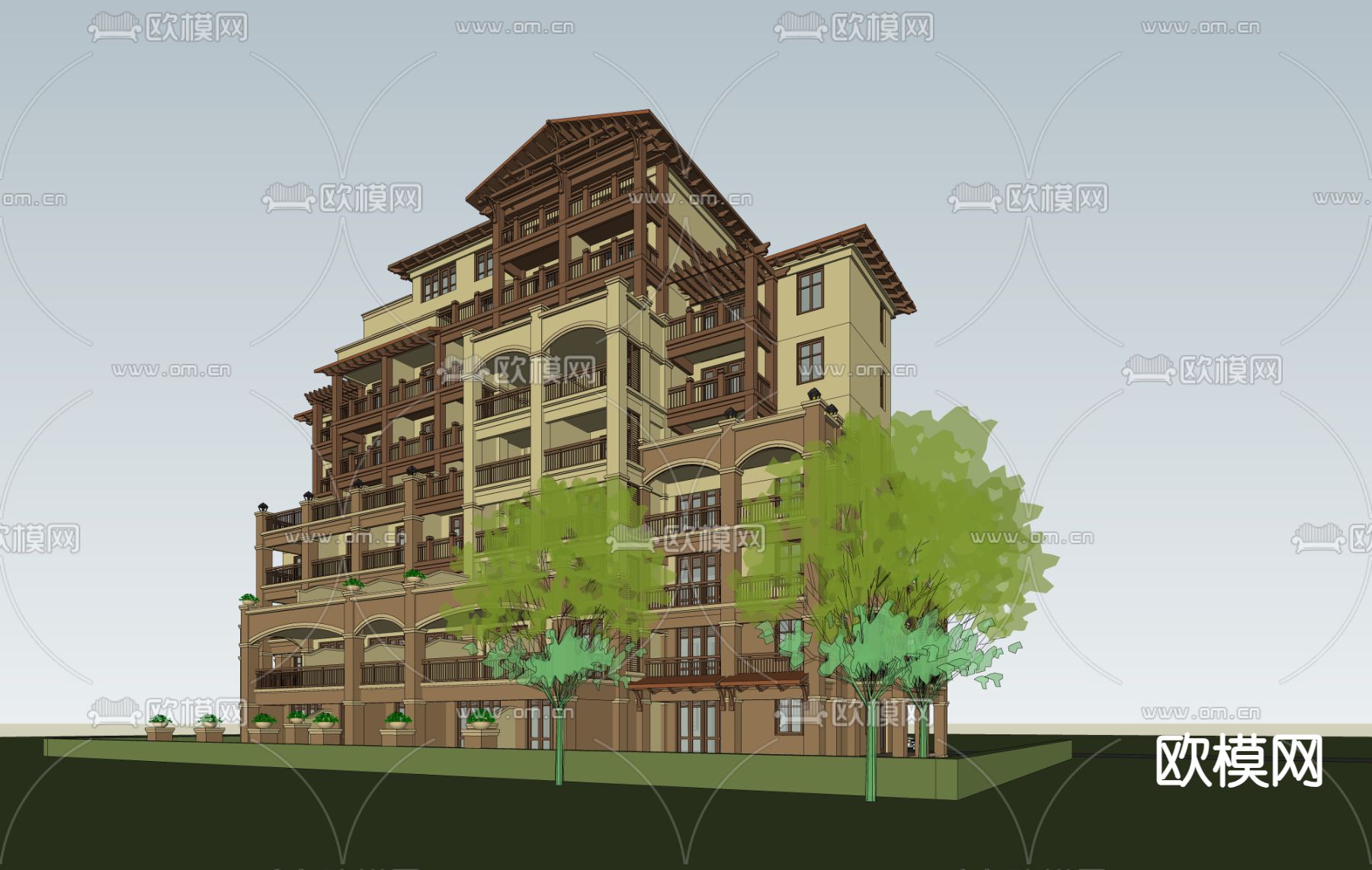 西班牙别墅su模型下载（渲染图2）
