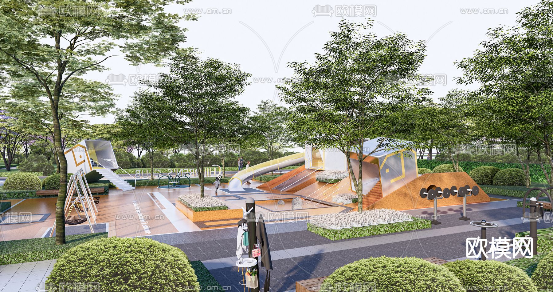 公园儿童游乐区su模型下载（渲染图4）