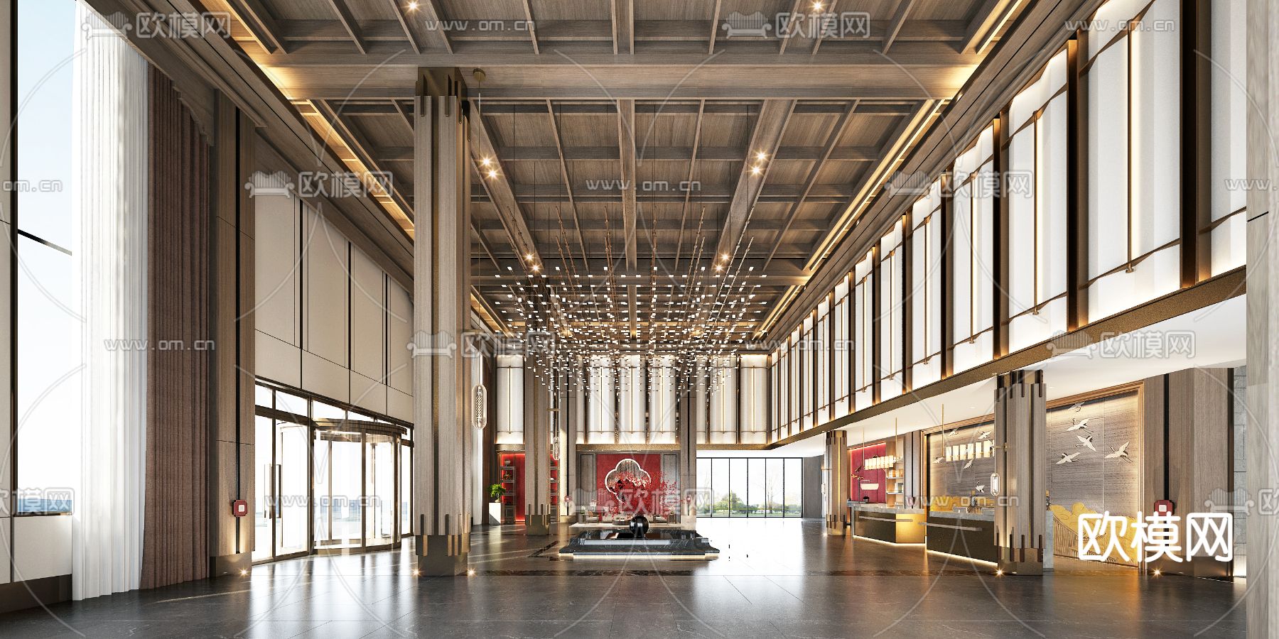 新中式酒店大堂3d模型下载（渲染图2）
