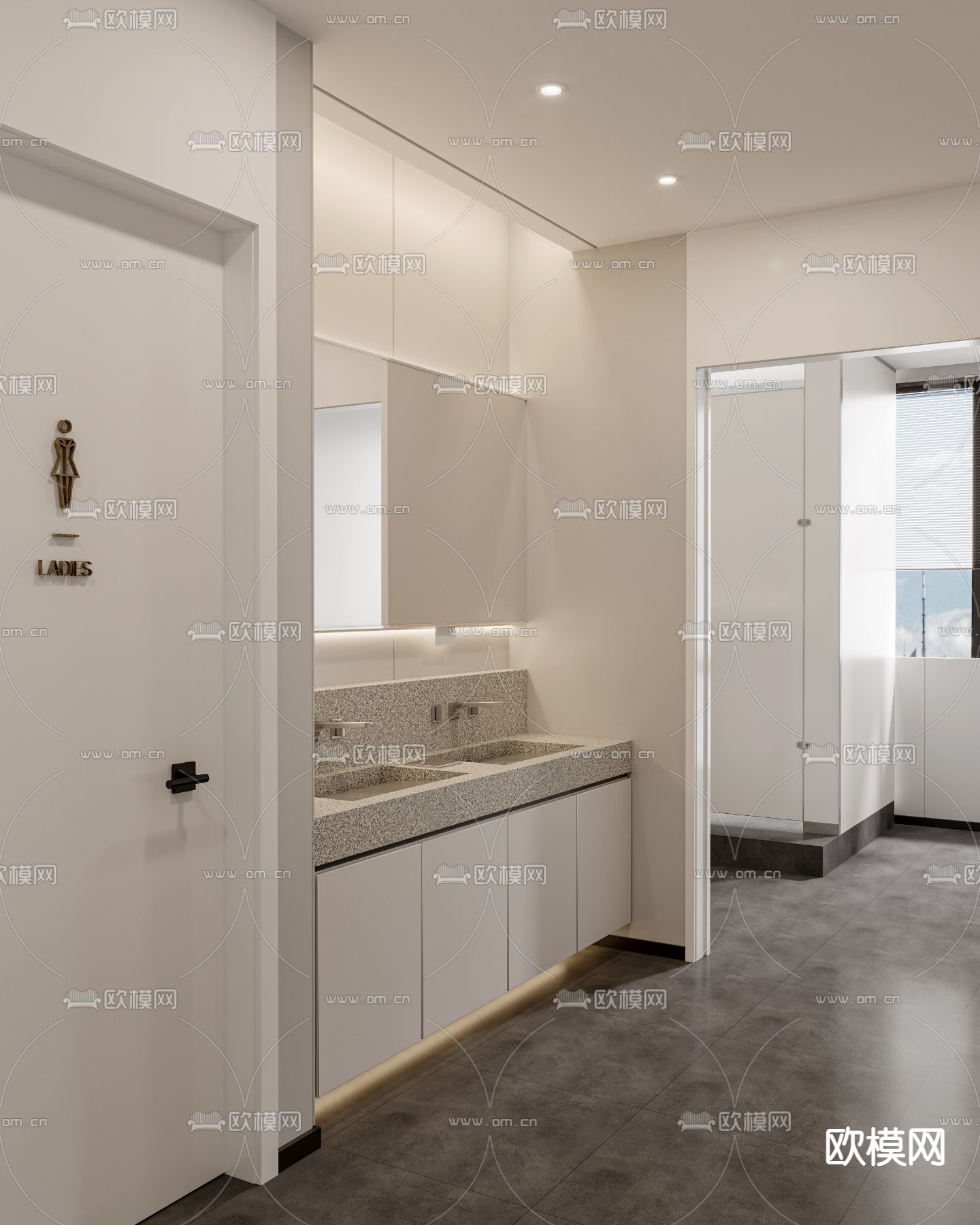 公共卫生间 男厕免费3d模型下载（渲染图2）