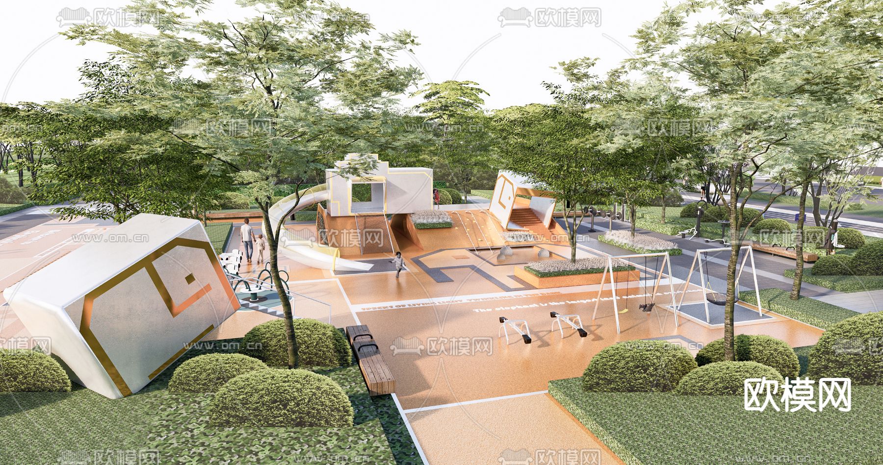 公园儿童游乐区su模型下载（渲染图2）