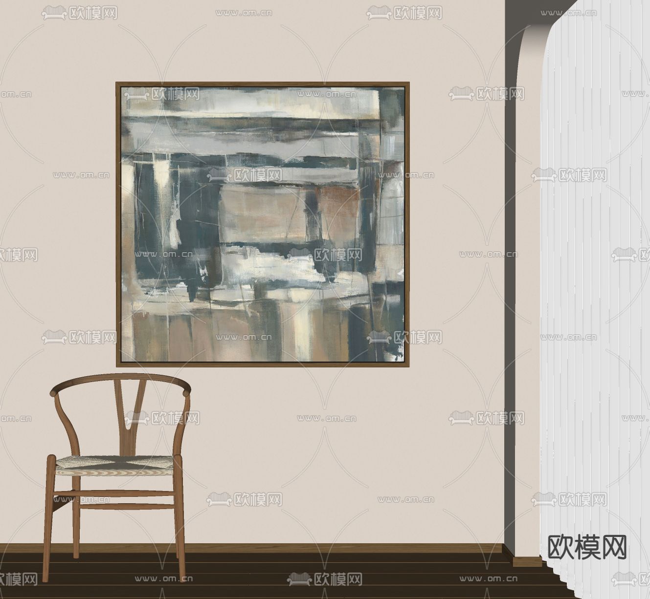 侘寂风装饰画 抽象挂画su模型