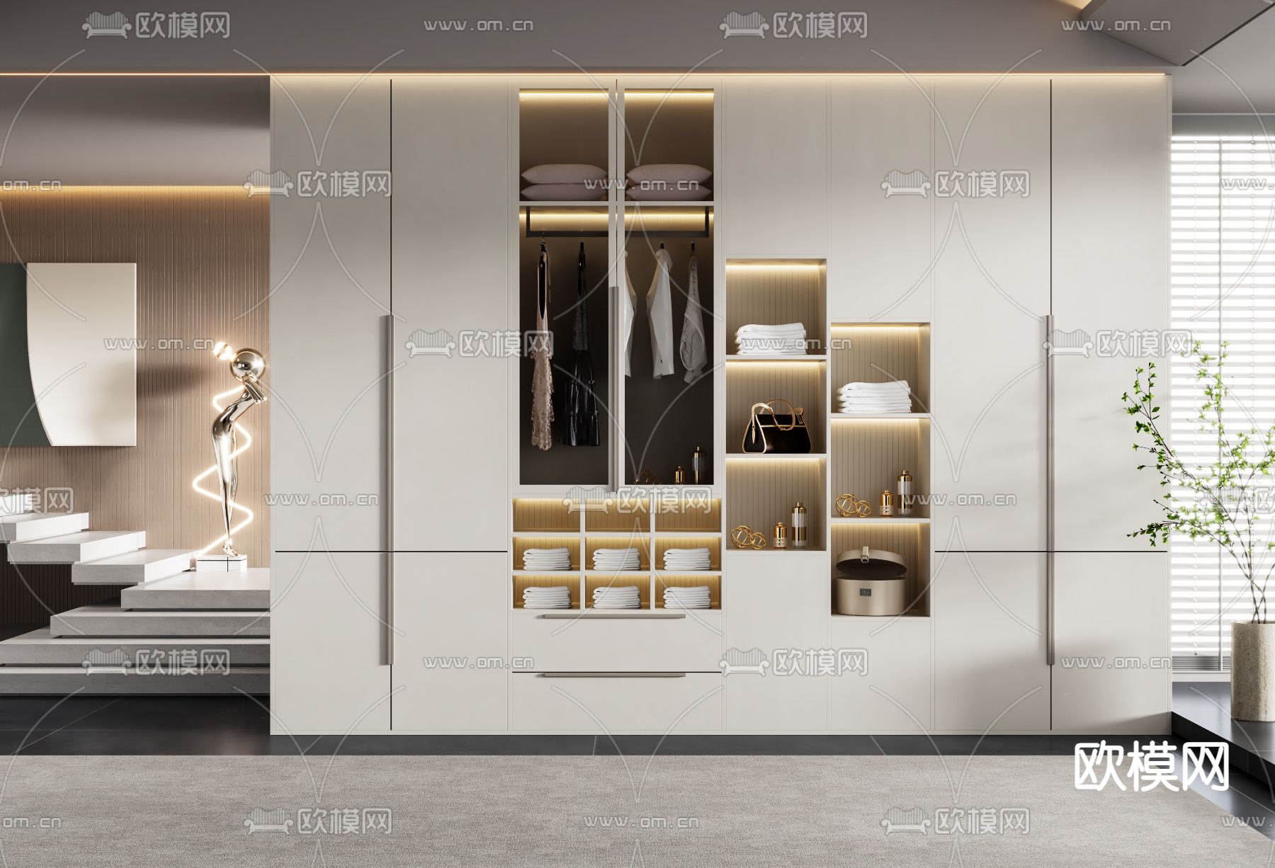 奶油风衣柜 衣橱3d模型下载