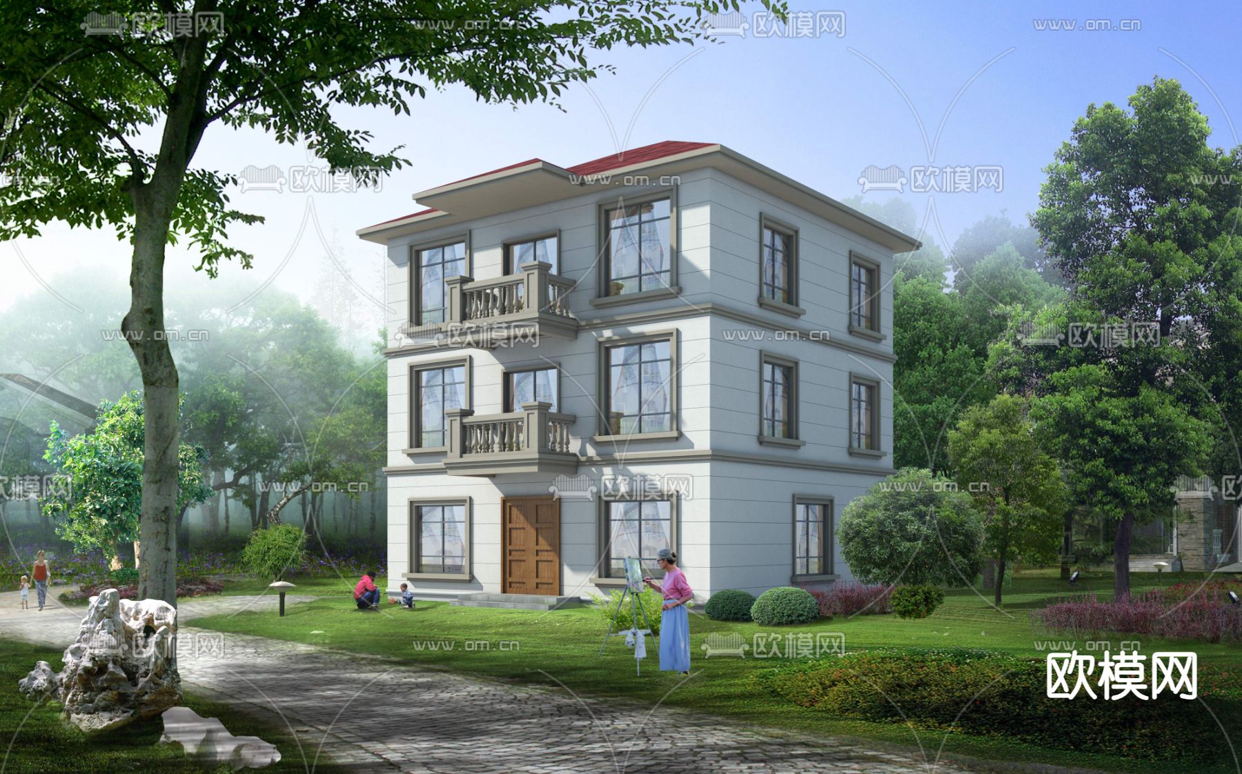 简欧别墅外观psd下载