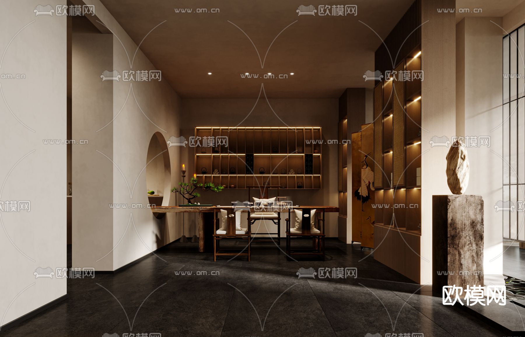 新中式茶楼 茶馆3d模型下载（渲染图1）