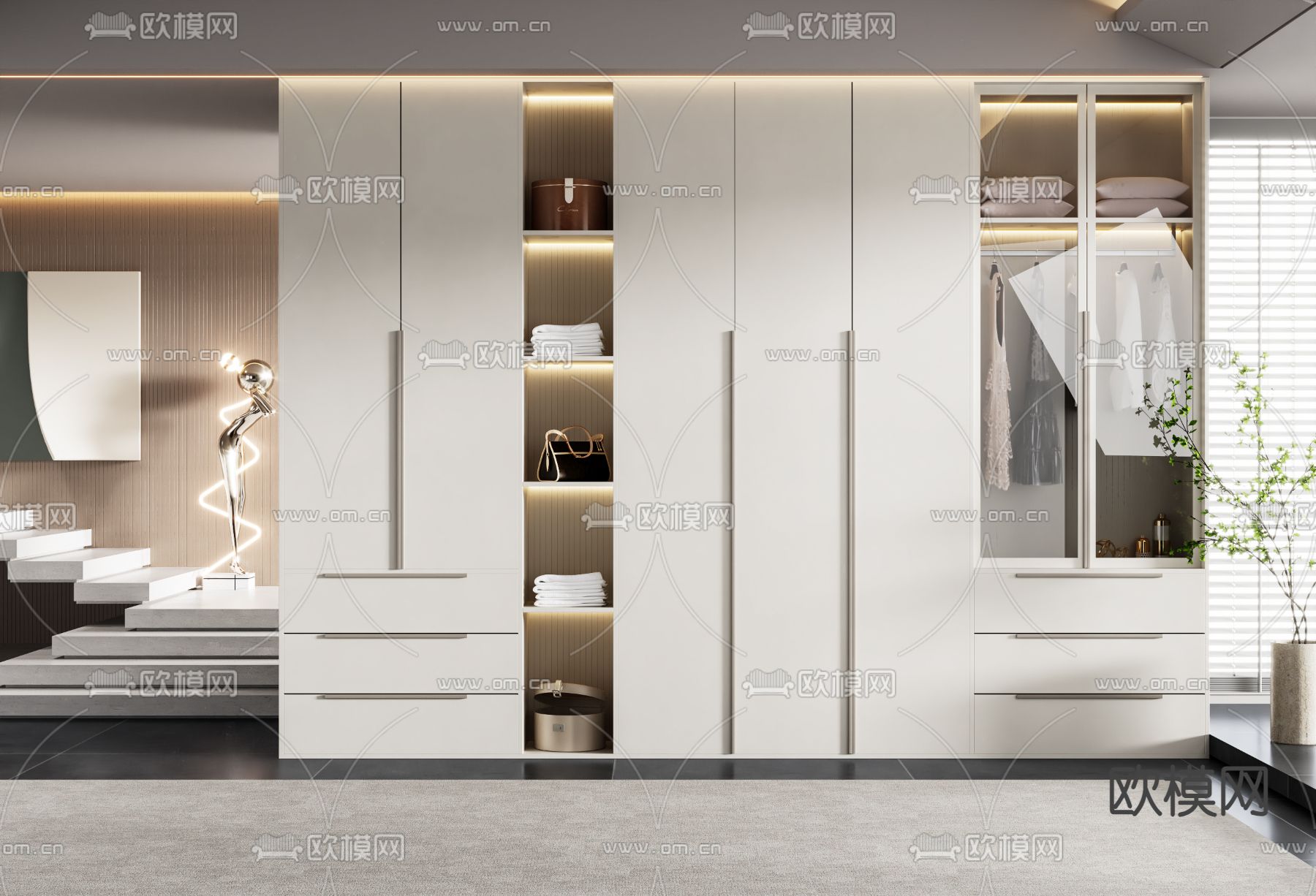 奶油风衣柜 衣橱3d模型下载