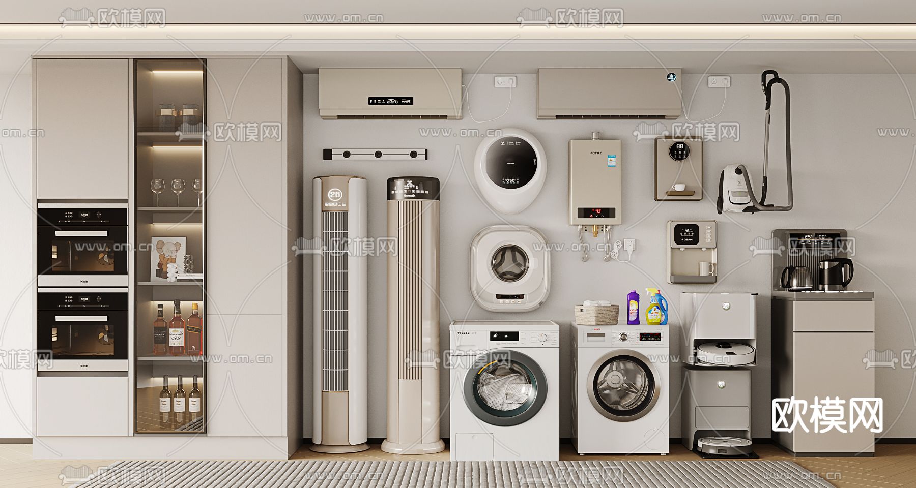 空调 洗衣机 热水器su模型下载（渲染图1）