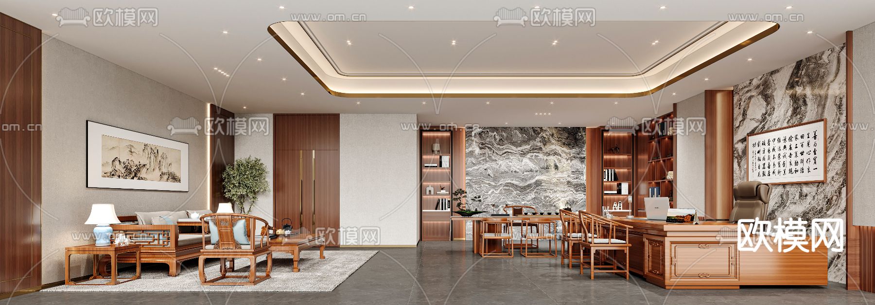 中式总经理室 董事长室3d模型下载