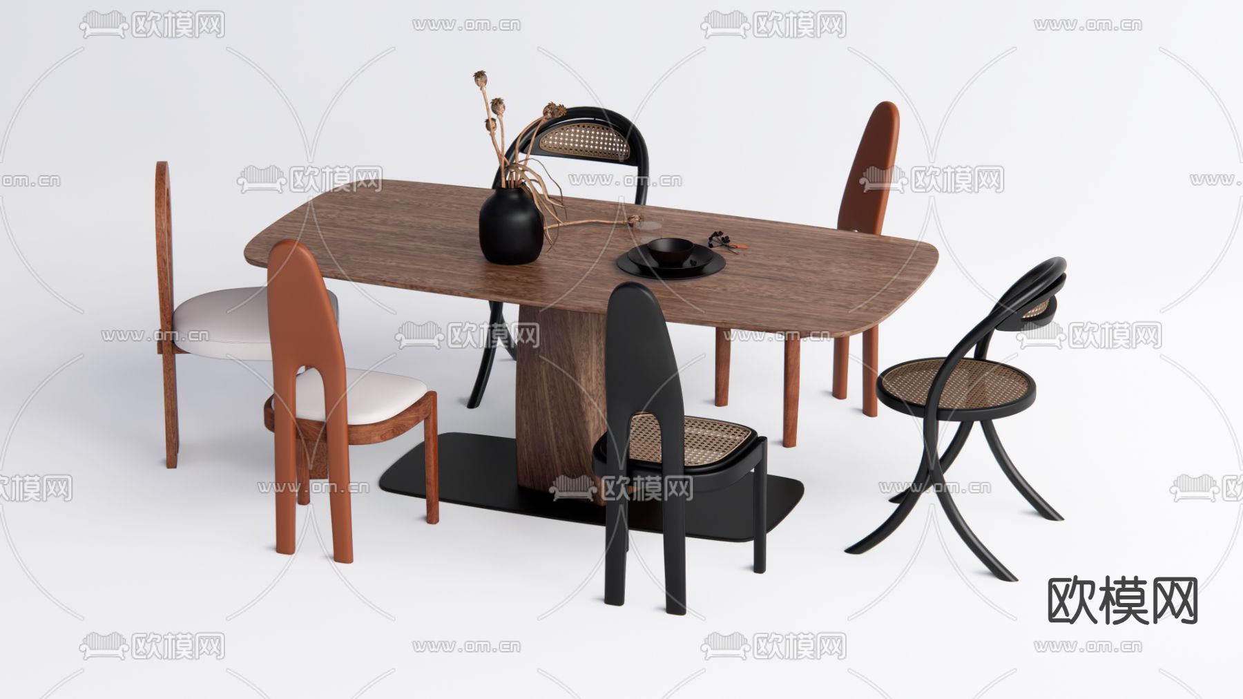 中古风餐桌椅su模型下载（渲染图1）
